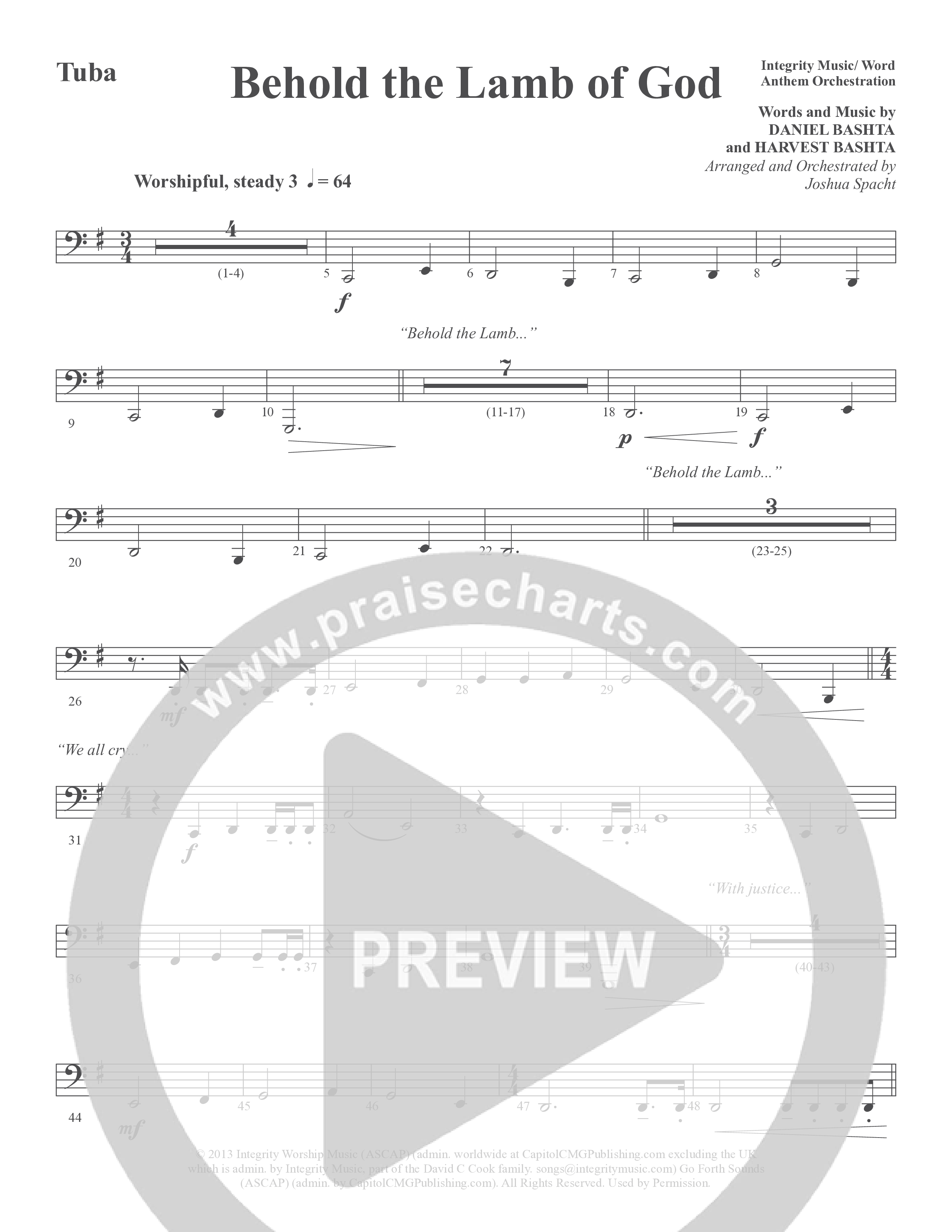Behold the Lamb of God (Choral Anthem SATB) Tuba (Word Music Choral / Arr. Joshua Spacht)