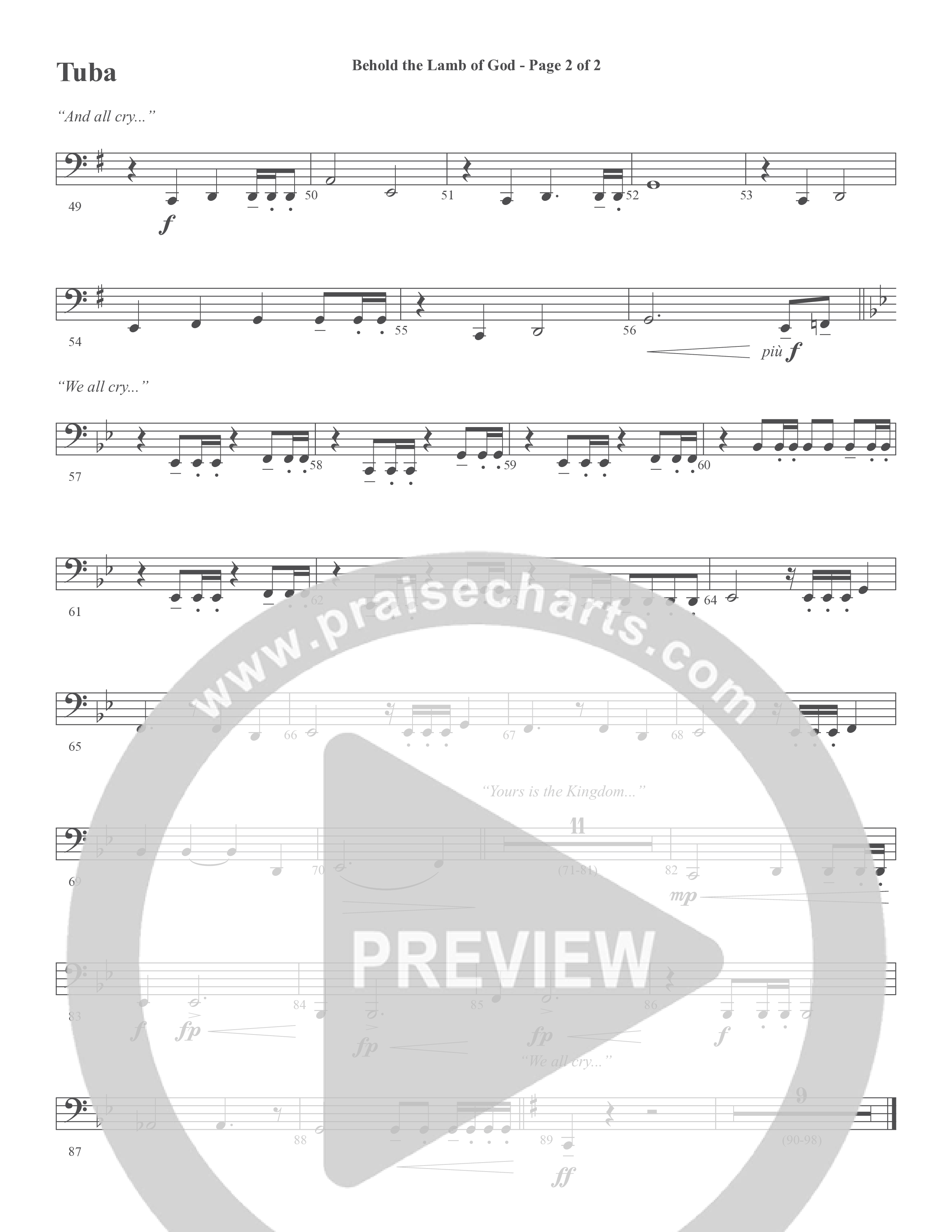 Behold the Lamb of God (Choral Anthem SATB) Tuba (Word Music Choral / Arr. Joshua Spacht)