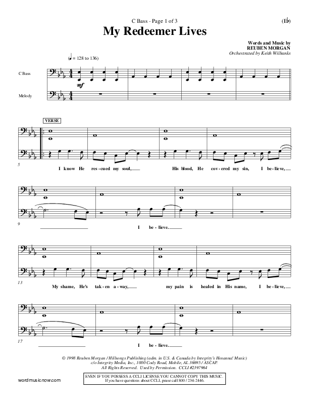 My Redeemer Lives Contrabass (Reuben Morgan)