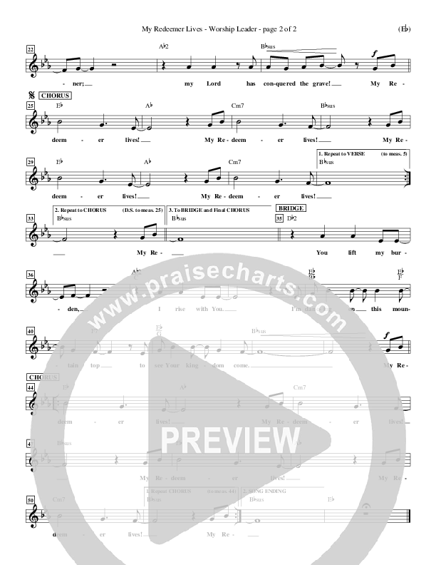 My Redeemer Lives Lead Sheet (Reuben Morgan)