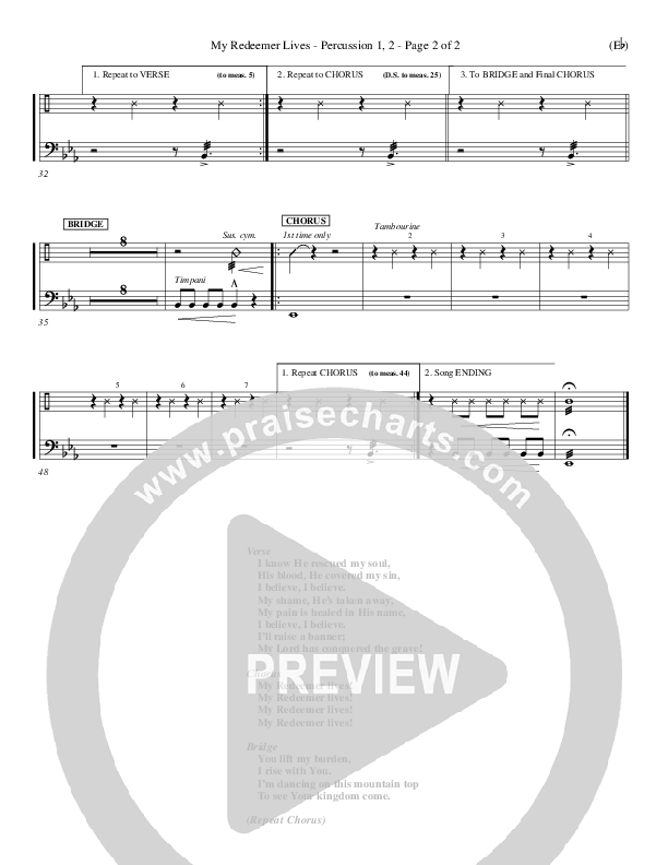 My Redeemer Lives Percussion 1/2 (Reuben Morgan)