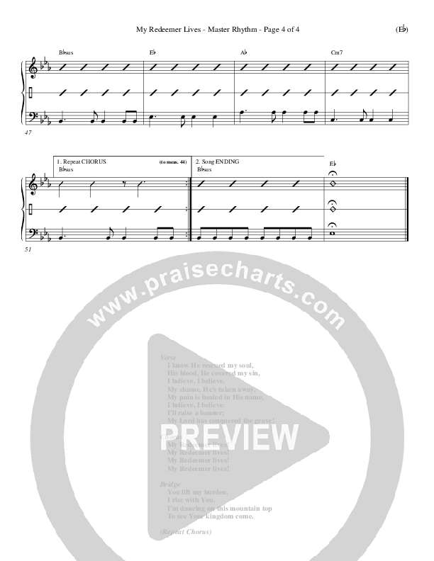 My Redeemer Lives Rhythm Chart (Reuben Morgan)
