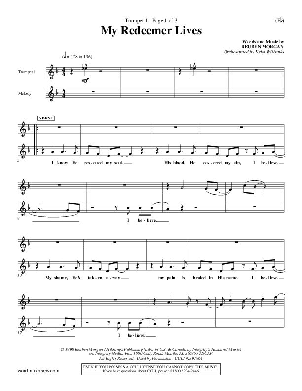 My Redeemer Lives Trumpet 1 (Reuben Morgan)