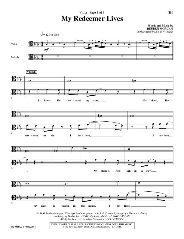 My Redeemer Lives Viola (Reuben Morgan)