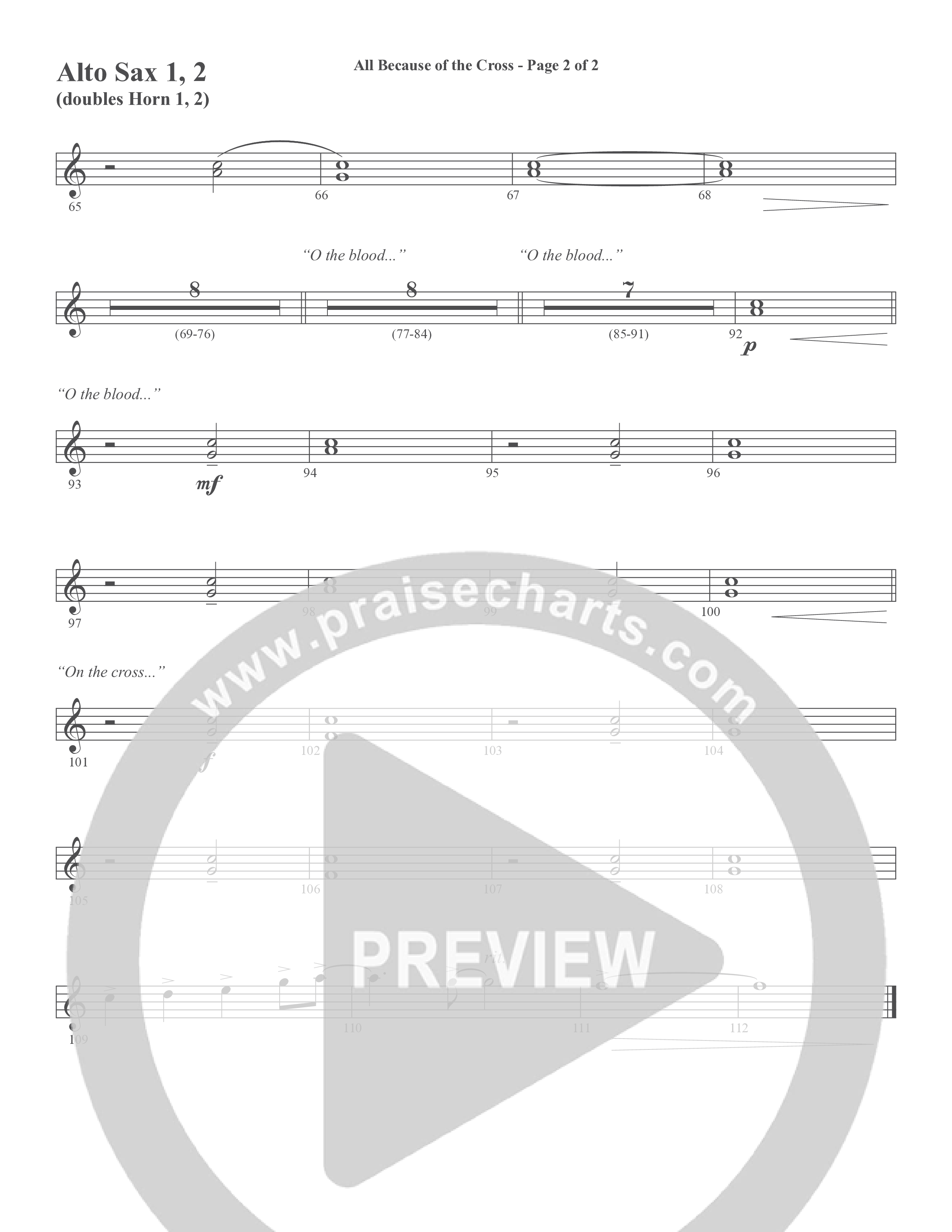 All Because Of The Cross (Choral Anthem SATB) Alto Sax 1/2 (Word Music Choral / Ben Gowell / Paul Baloche / Robert Lowry / Arr. Marty Hamby)