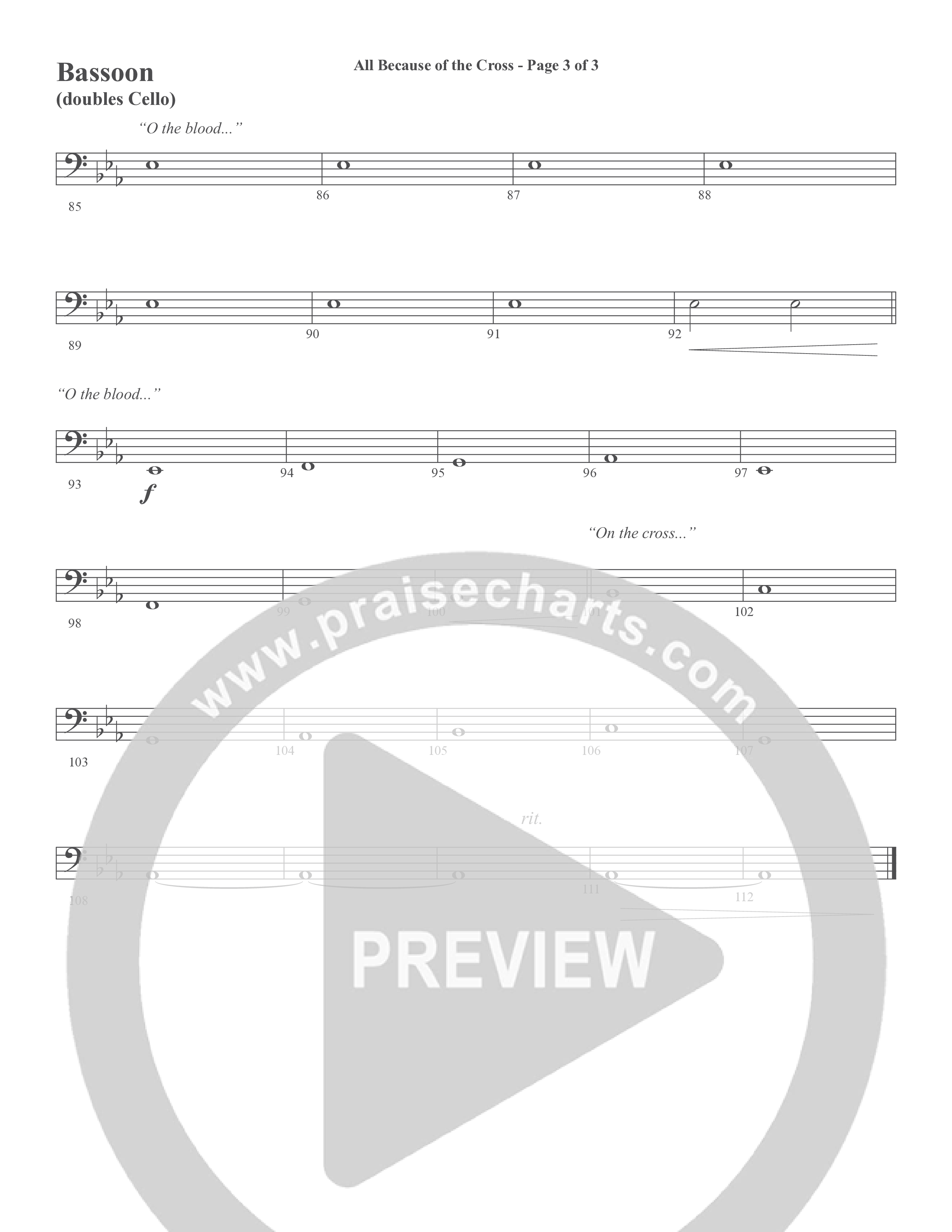All Because Of The Cross (Choral Anthem SATB) Bassoon (Word Music Choral / Ben Gowell / Paul Baloche / Robert Lowry / Arr. Marty Hamby)