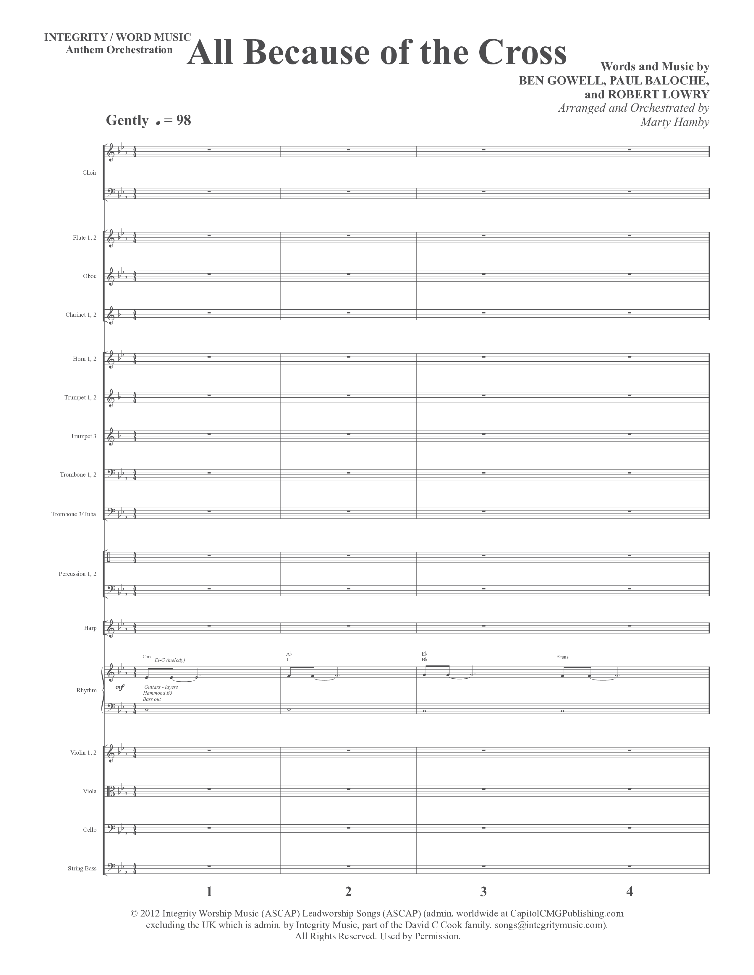 All Because Of The Cross (Choral Anthem SATB) Orchestration (Word Music Choral / Ben Gowell / Paul Baloche / Robert Lowry / Arr. Marty Hamby)