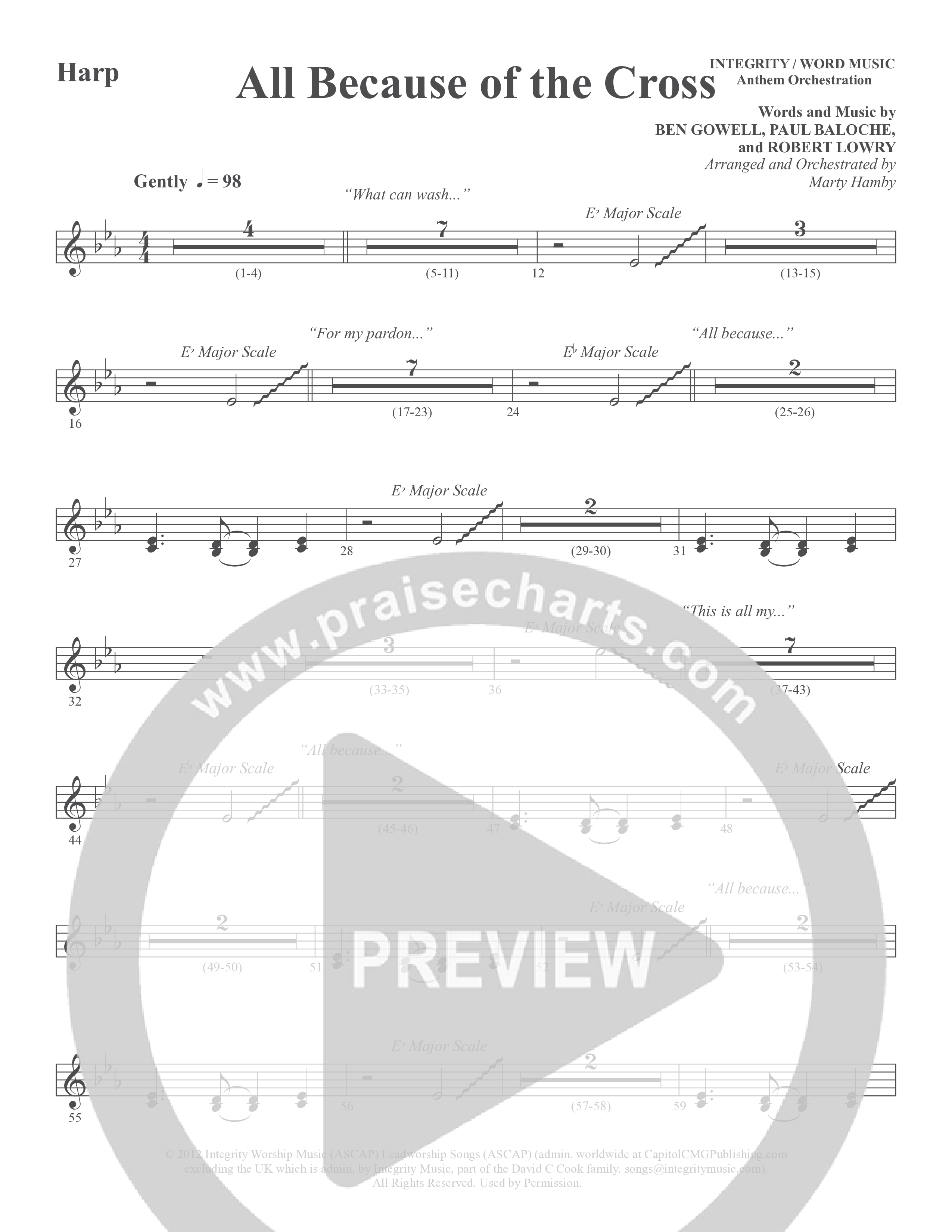 All Because Of The Cross (Choral Anthem SATB) Harp (Word Music Choral / Ben Gowell / Paul Baloche / Robert Lowry / Arr. Marty Hamby)