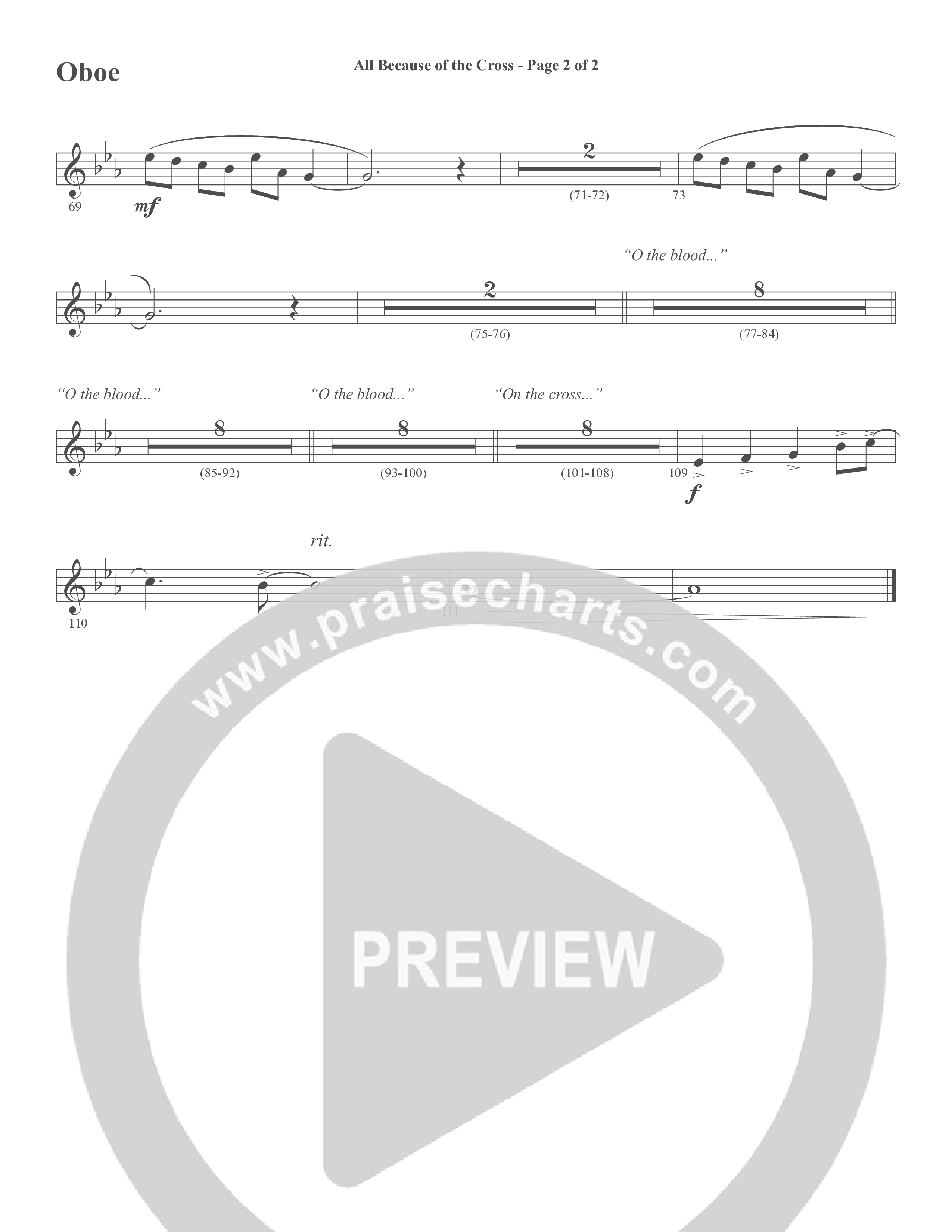 All Because Of The Cross (Choral Anthem SATB) Oboe (Word Music Choral / Ben Gowell / Paul Baloche / Robert Lowry / Arr. Marty Hamby)