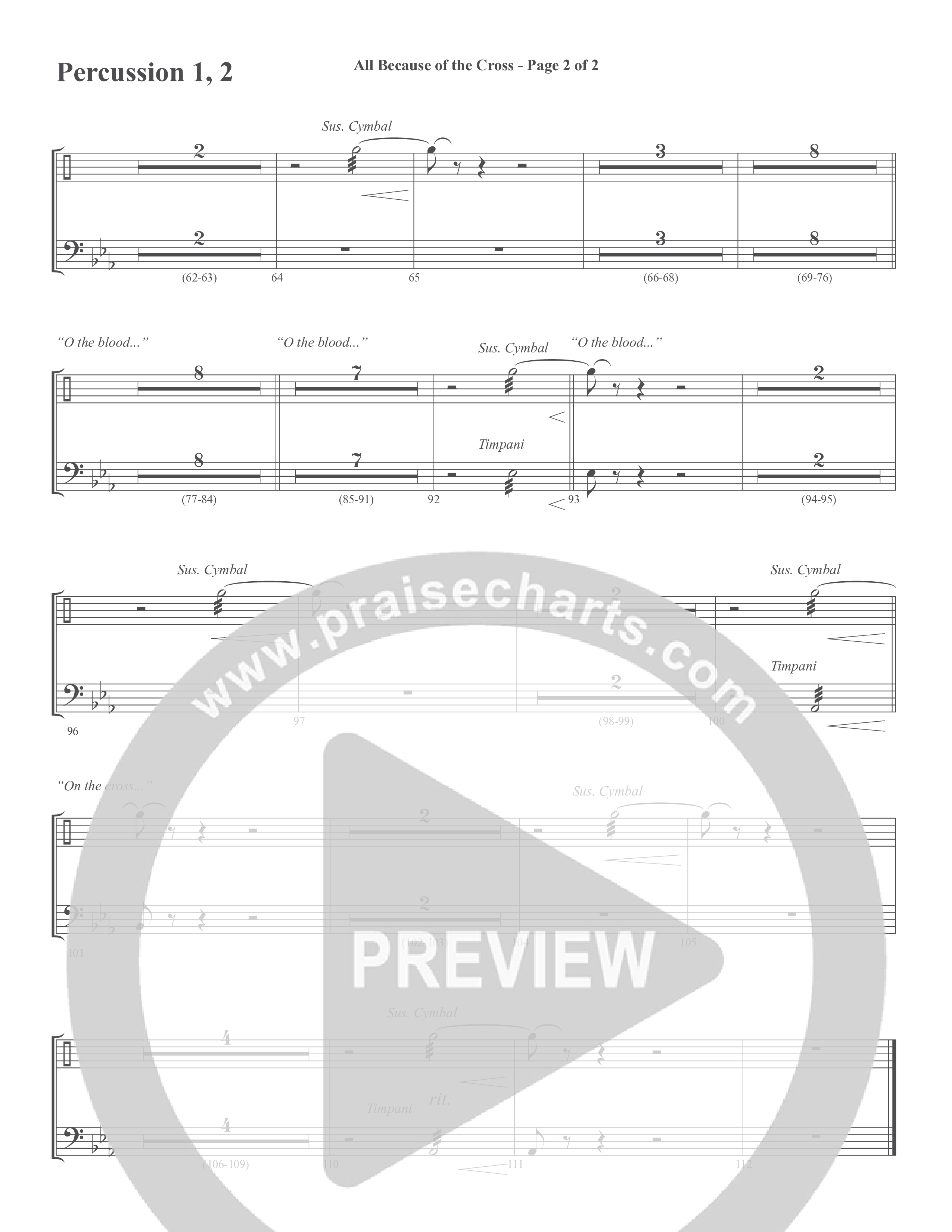 All Because Of The Cross (Choral Anthem SATB) Percussion 1/2 (Word Music Choral / Ben Gowell / Paul Baloche / Robert Lowry / Arr. Marty Hamby)