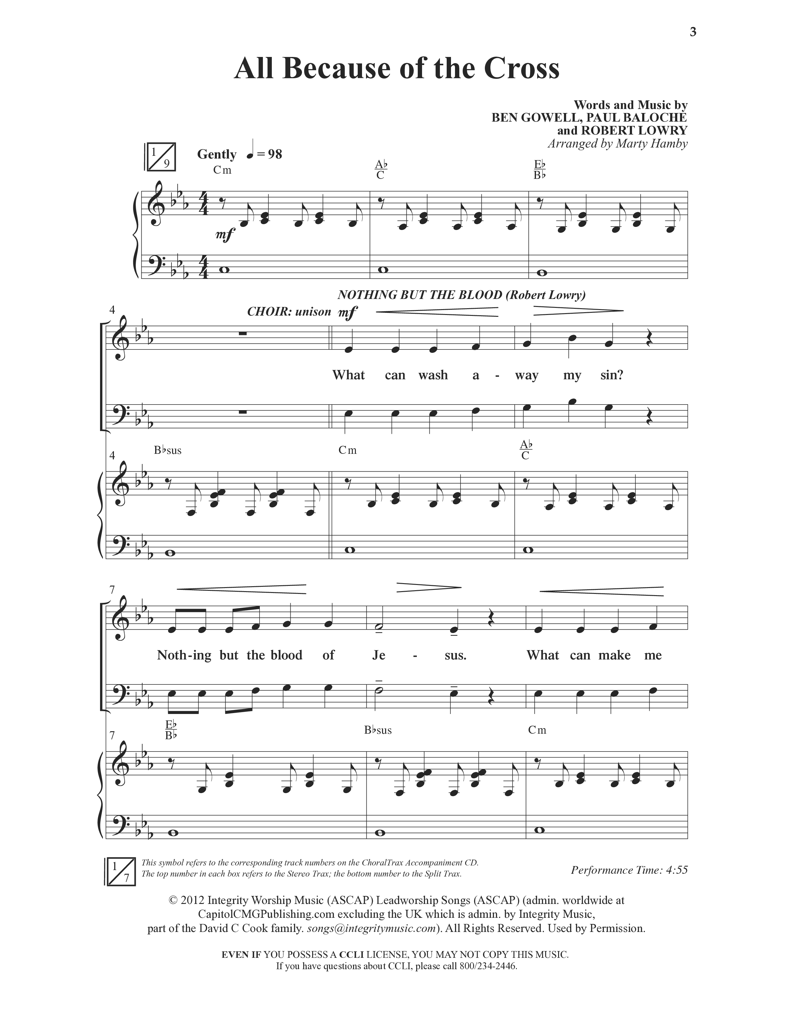 All Because Of The Cross (Choral Anthem SATB) Anthem (SATB/Piano) (Word Music Choral / Ben Gowell / Paul Baloche / Robert Lowry / Arr. Marty Hamby)