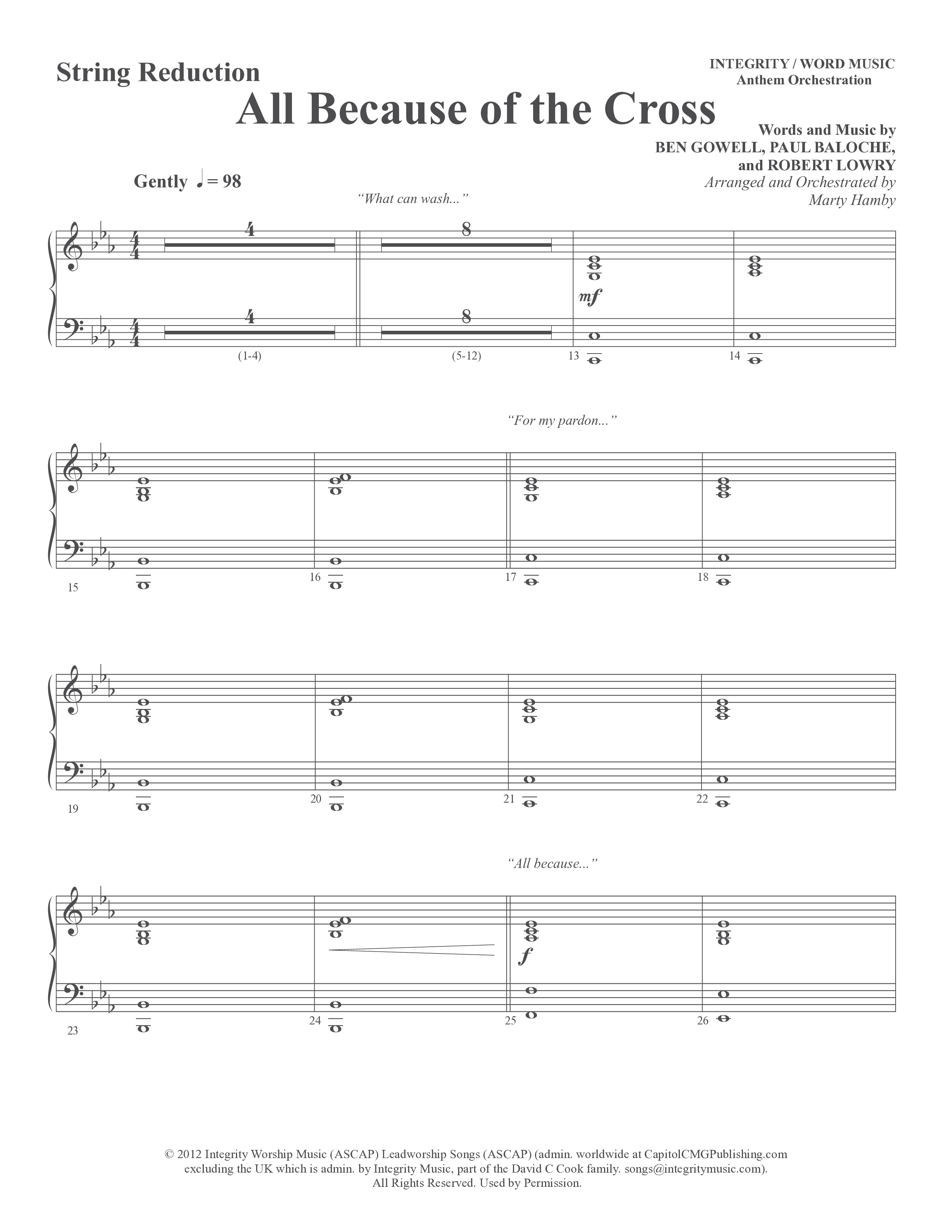 All Because Of The Cross (Choral Anthem SATB) String Reduction (Word Music Choral / Ben Gowell / Paul Baloche / Robert Lowry / Arr. Marty Hamby)