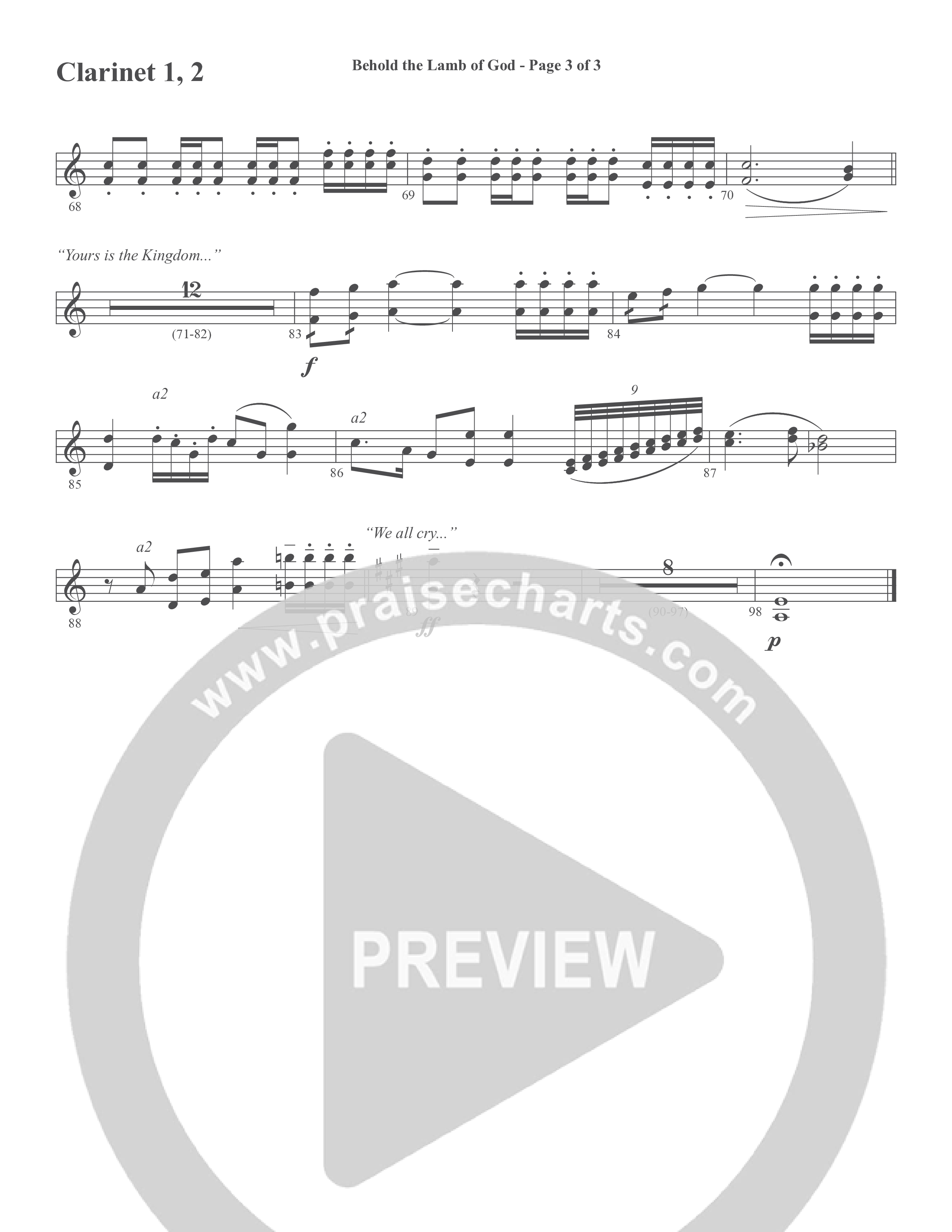 Behold the Lamb of God (Choral Anthem SATB) Clarinet 1/2 (Word Music Choral / Daniel Bashta / Harvest Bashta / Arr. Joshua Spacht)