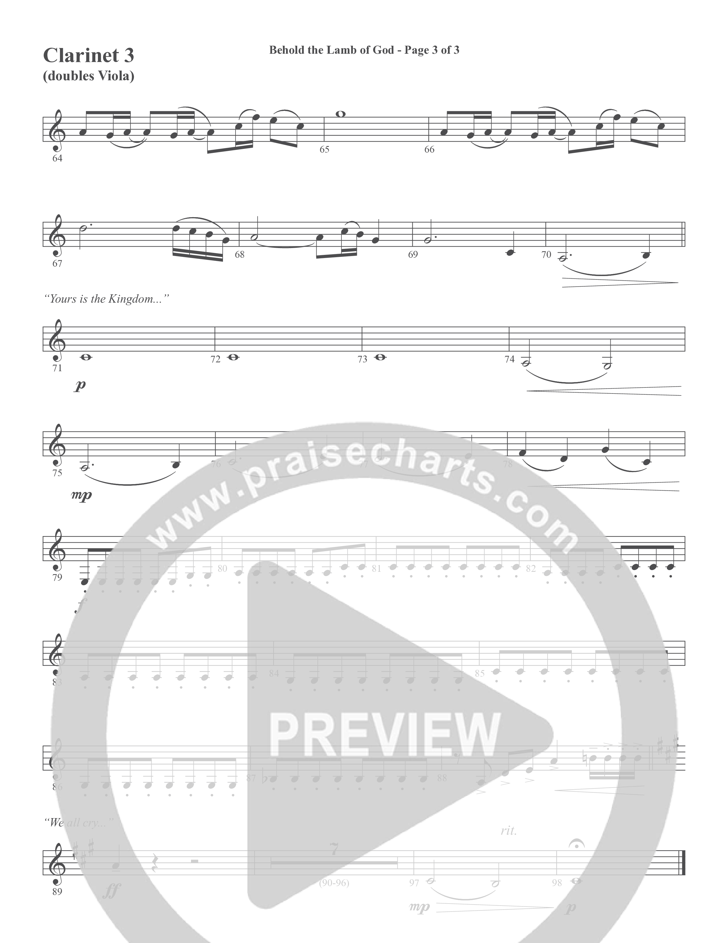 Behold the Lamb of God (Choral Anthem SATB) Clarinet (Word Music Choral / Daniel Bashta / Harvest Bashta / Arr. Joshua Spacht)