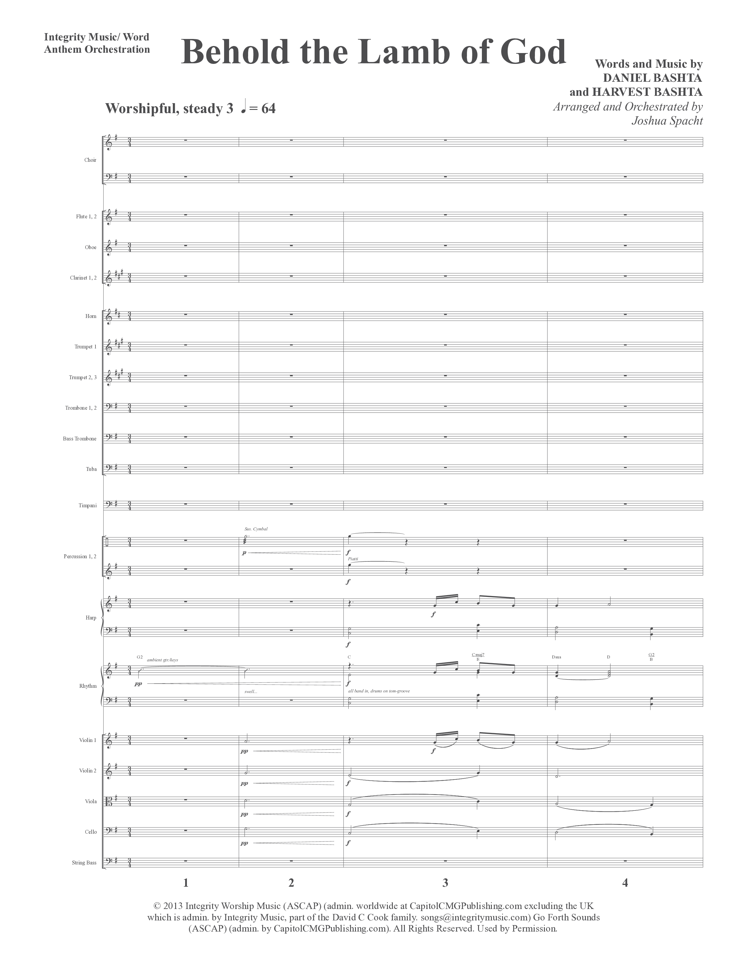 Behold the Lamb of God (Choral Anthem SATB) Orchestration (Word Music Choral / Daniel Bashta / Harvest Bashta / Arr. Joshua Spacht)