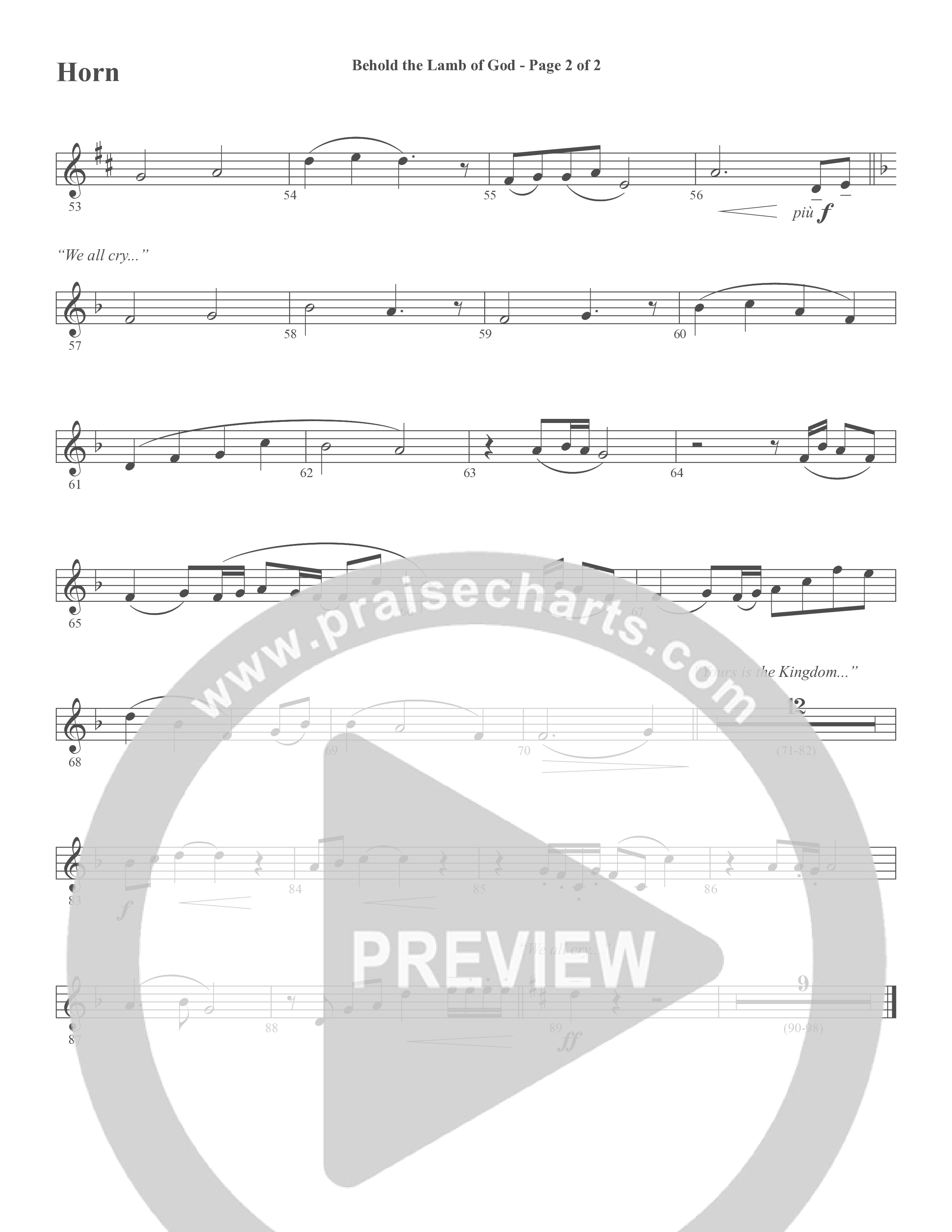 Behold the Lamb of God (Choral Anthem SATB) French Horn (Word Music Choral / Daniel Bashta / Harvest Bashta / Arr. Joshua Spacht)