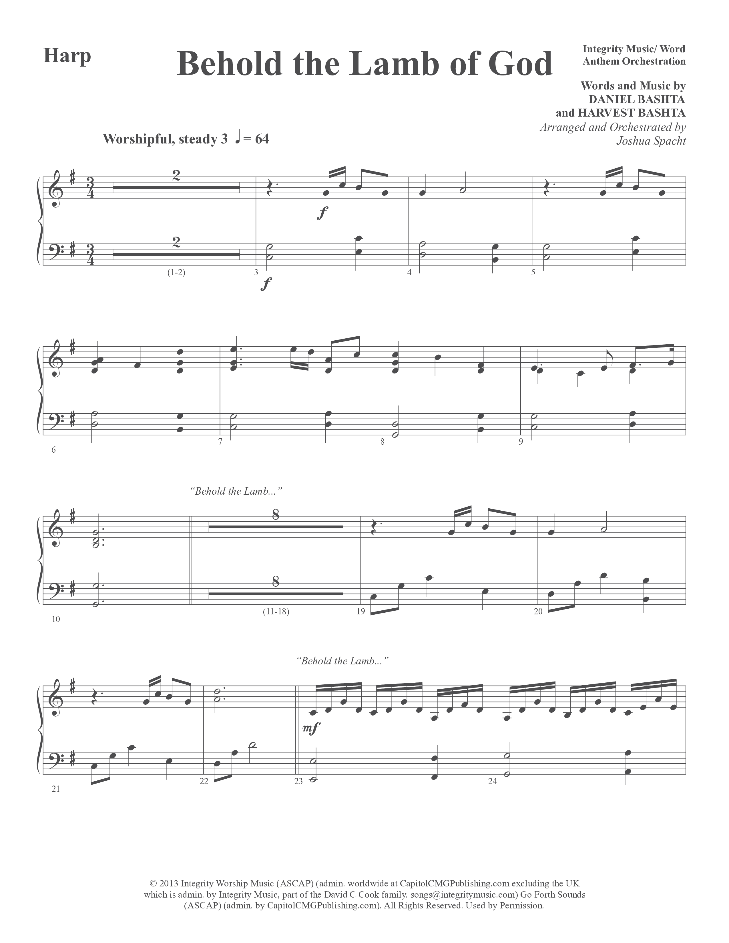 Behold the Lamb of God (Choral Anthem SATB) Harp (Word Music Choral / Daniel Bashta / Harvest Bashta / Arr. Joshua Spacht)
