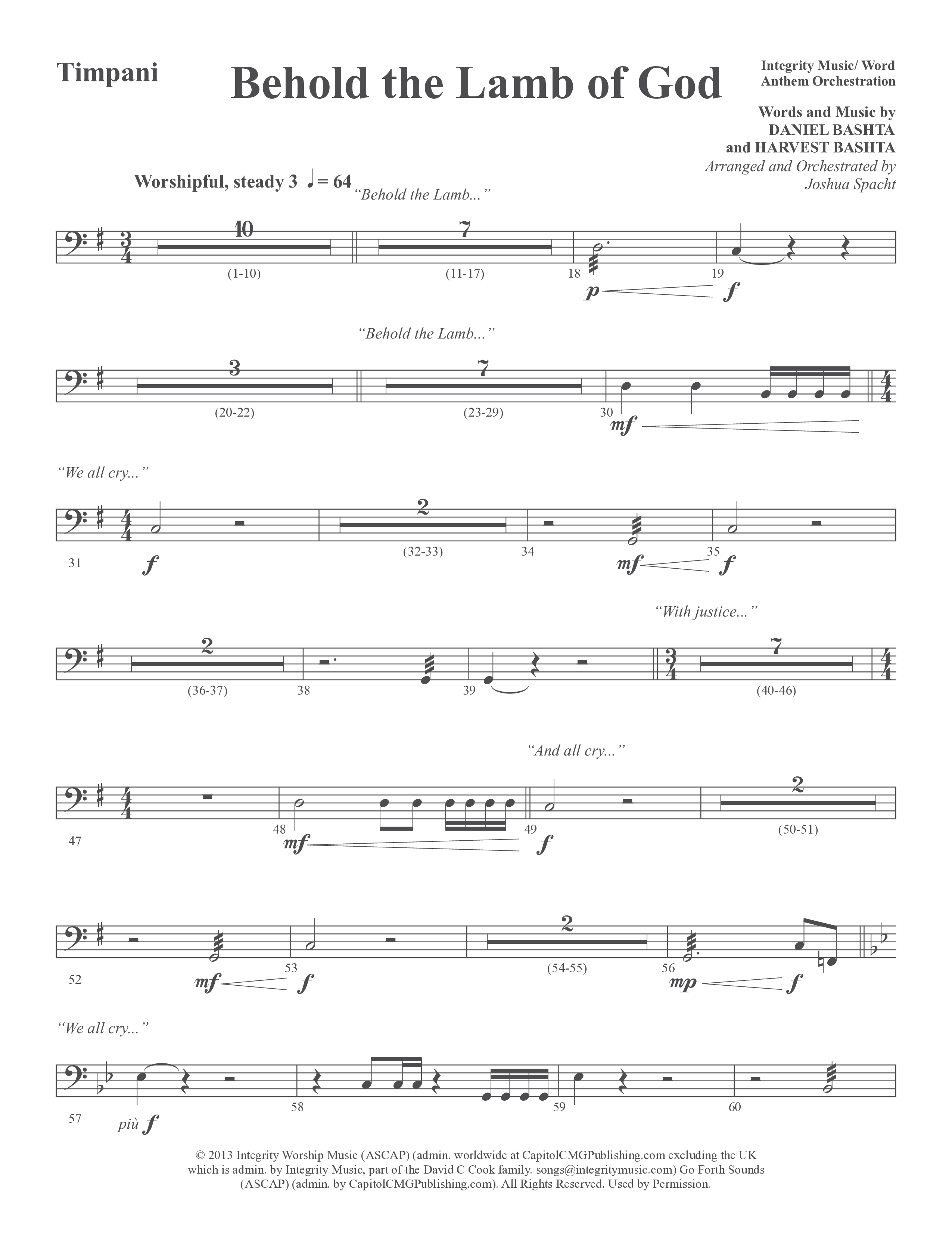 Behold the Lamb of God (Choral Anthem SATB) Percussion (Word Music Choral / Daniel Bashta / Harvest Bashta / Arr. Joshua Spacht)