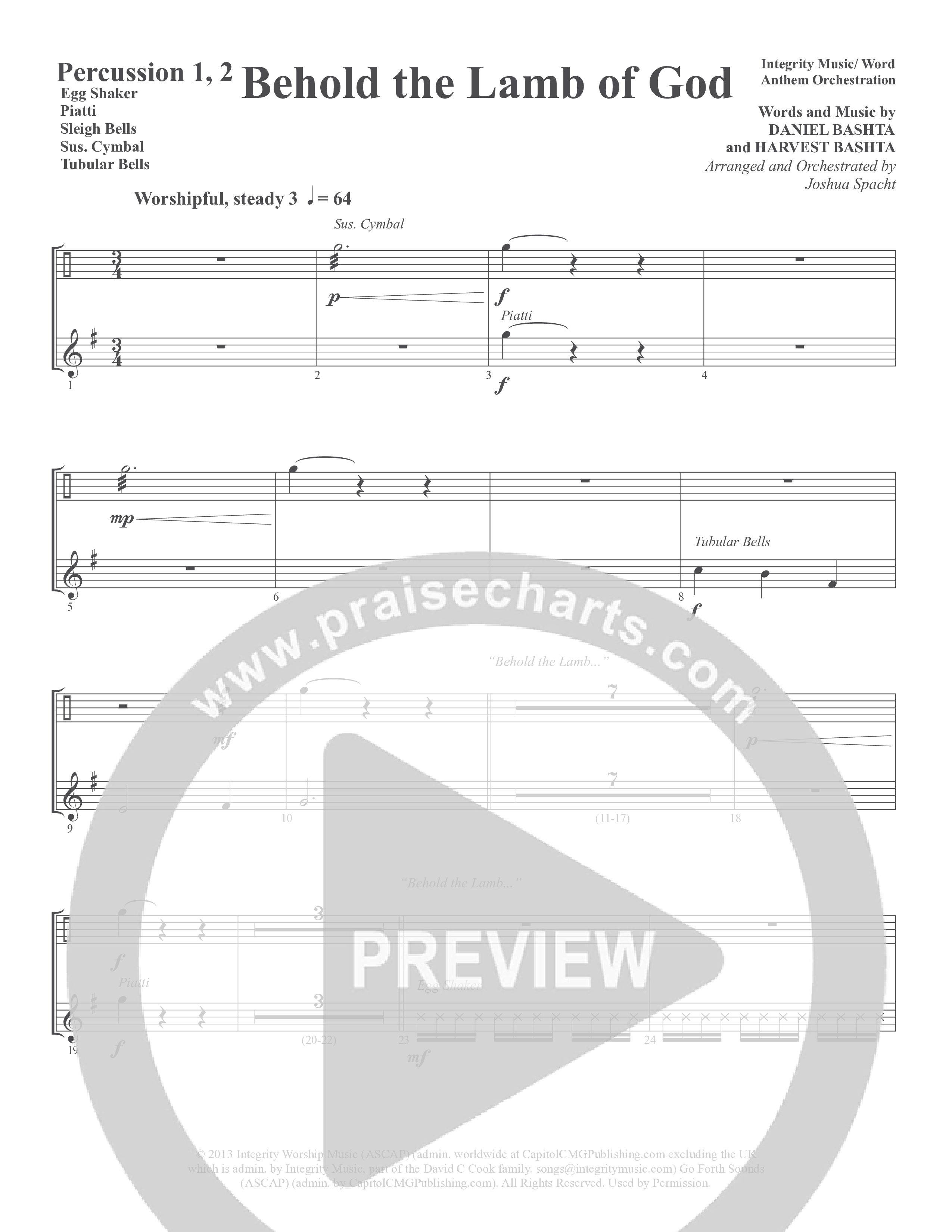 Behold the Lamb of God (Choral Anthem SATB) Percussion (Word Music Choral / Daniel Bashta / Harvest Bashta / Arr. Joshua Spacht)