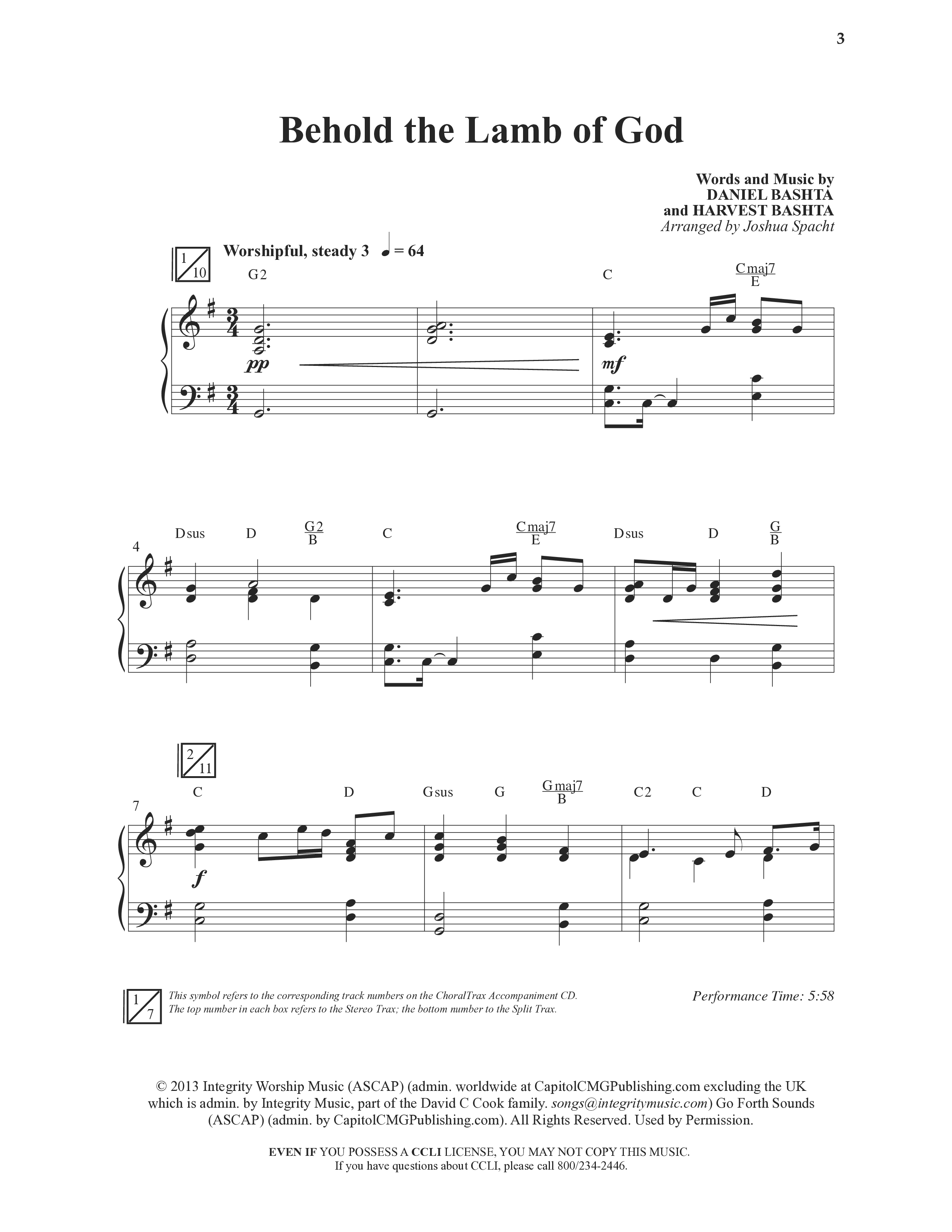 Behold the Lamb of God (Choral Anthem SATB) Anthem (SATB/Piano) (Word Music Choral / Daniel Bashta / Harvest Bashta / Arr. Joshua Spacht)