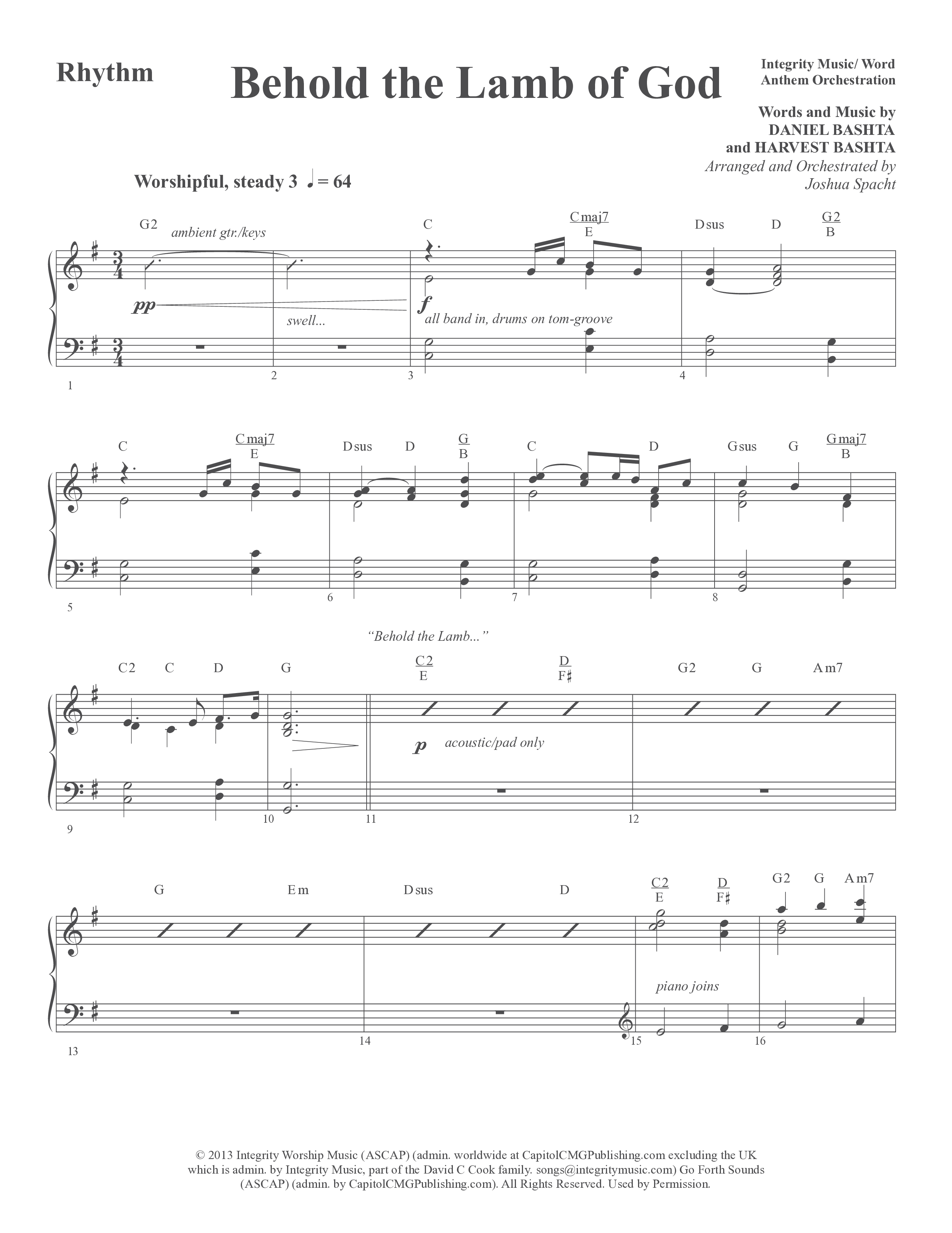 Behold the Lamb of God (Choral Anthem SATB) Rhythm Chart (Word Music Choral / Daniel Bashta / Harvest Bashta / Arr. Joshua Spacht)