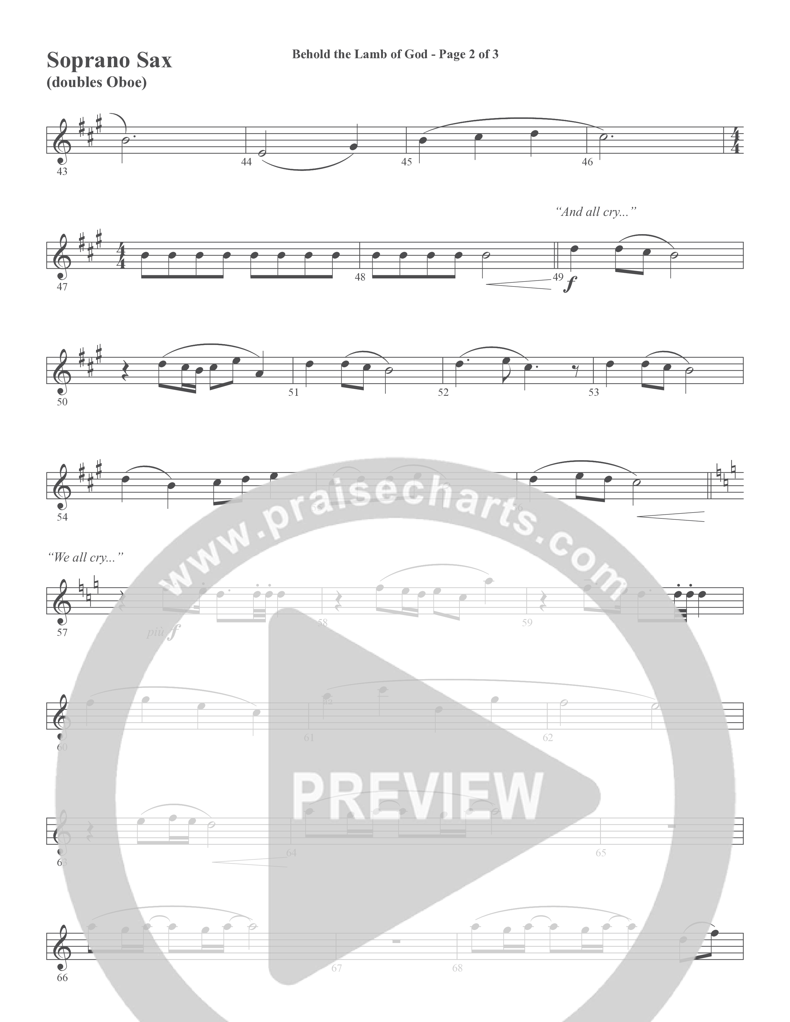 Behold the Lamb of God (Choral Anthem SATB) Soprano Sax (Word Music Choral / Daniel Bashta / Harvest Bashta / Arr. Joshua Spacht)