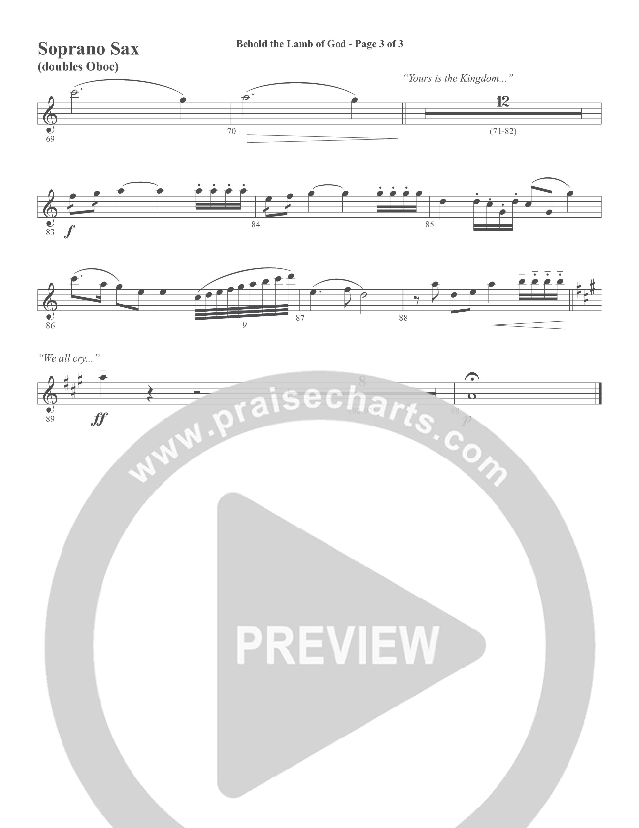 Behold the Lamb of God (Choral Anthem SATB) Soprano Sax (Word Music Choral / Daniel Bashta / Harvest Bashta / Arr. Joshua Spacht)