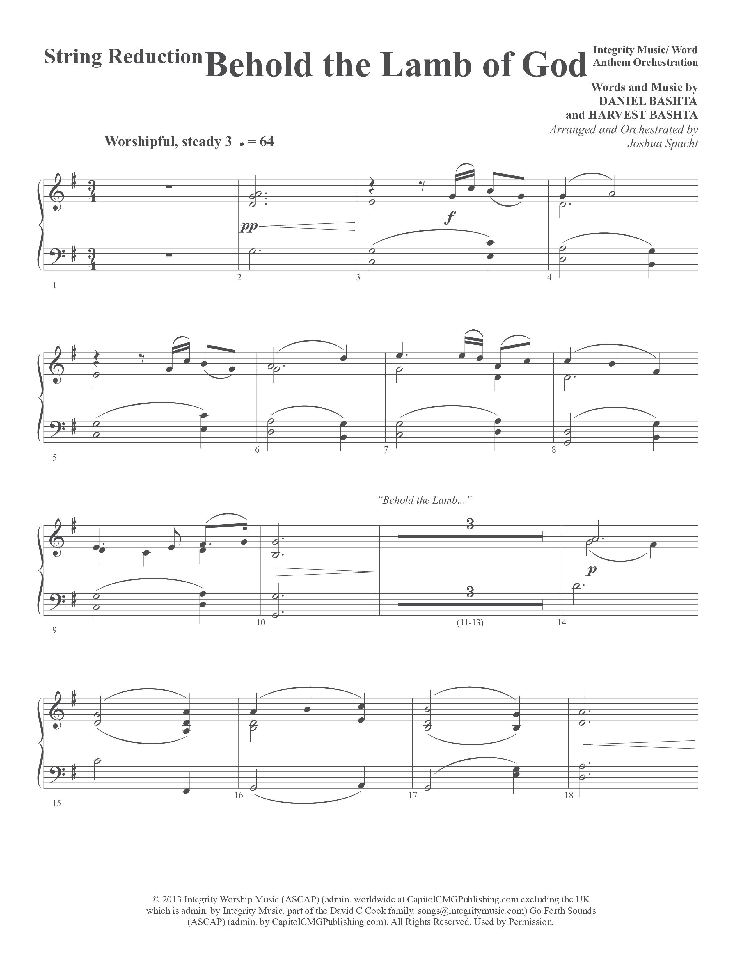 Behold the Lamb of God (Choral Anthem SATB) String Reduction (Word Music Choral / Daniel Bashta / Harvest Bashta / Arr. Joshua Spacht)