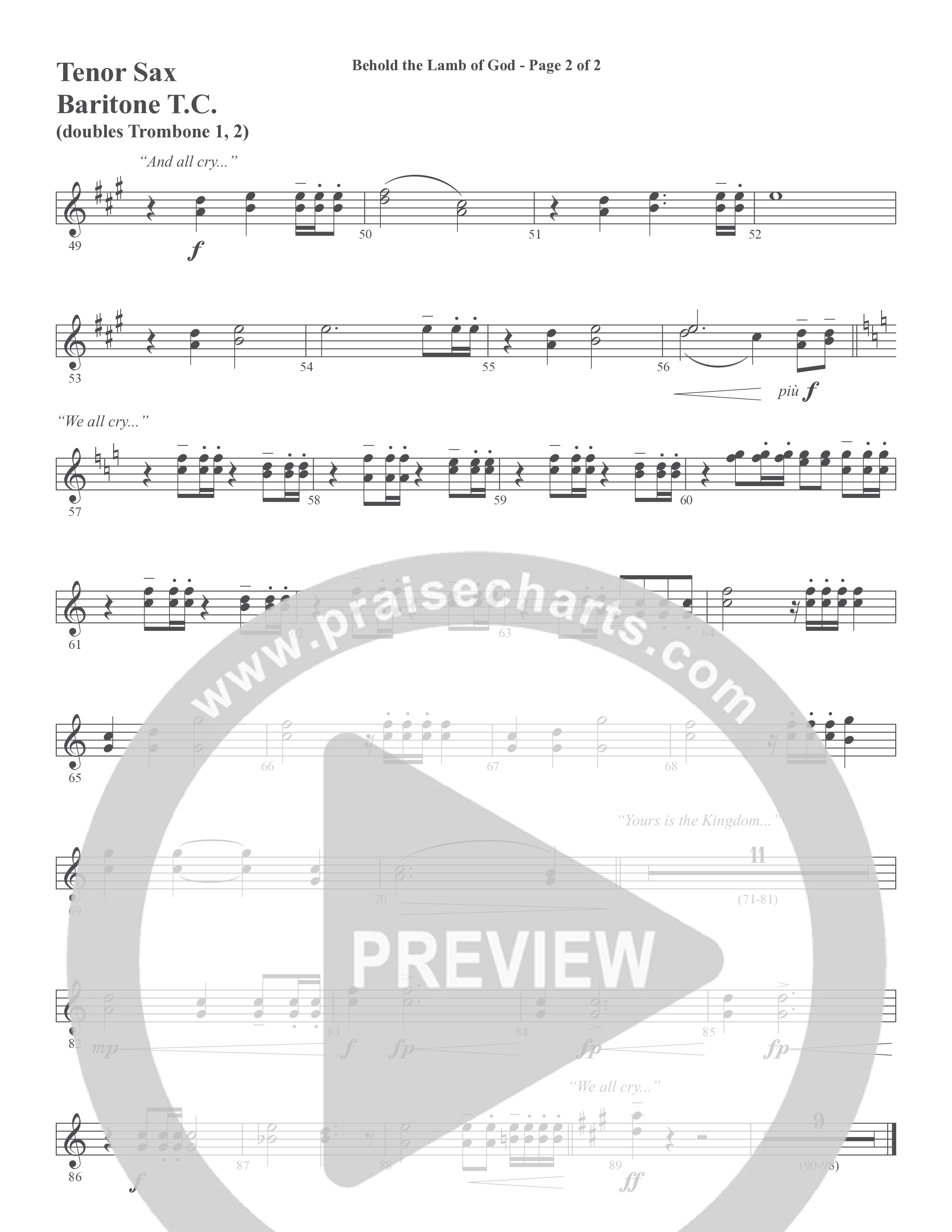 Behold the Lamb of God (Choral Anthem SATB) Tenor Sax/Baritone T.C. (Word Music Choral / Daniel Bashta / Harvest Bashta / Arr. Joshua Spacht)