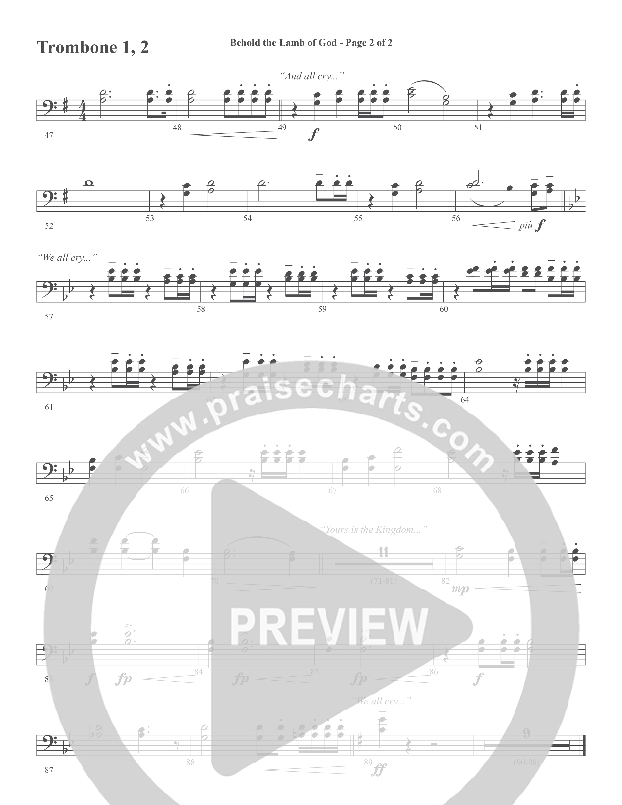 Behold the Lamb of God (Choral Anthem SATB) Trombone 1/2 (Word Music Choral / Daniel Bashta / Harvest Bashta / Arr. Joshua Spacht)