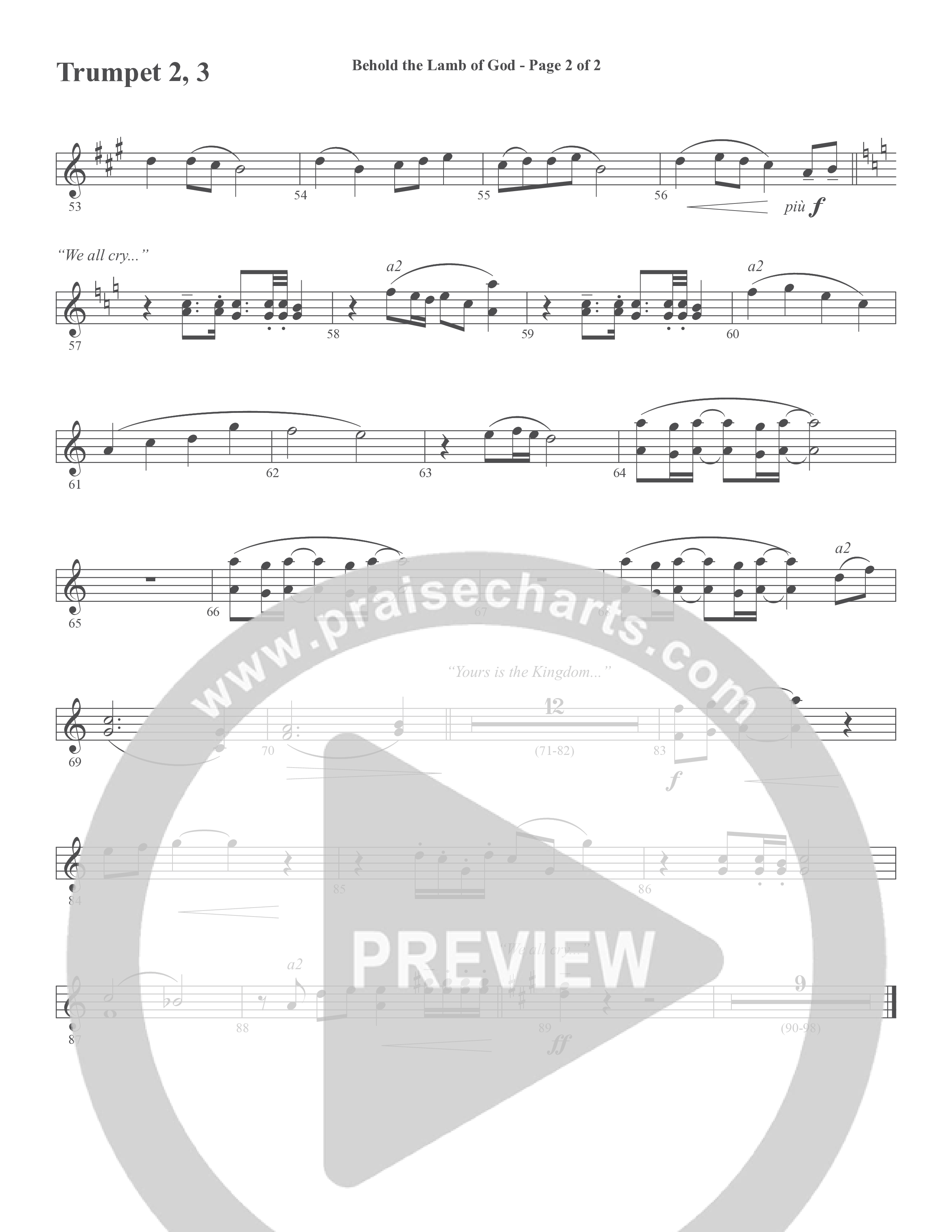 Behold the Lamb of God (Choral Anthem SATB) Trumpet 2/3 (Word Music Choral / Daniel Bashta / Harvest Bashta / Arr. Joshua Spacht)