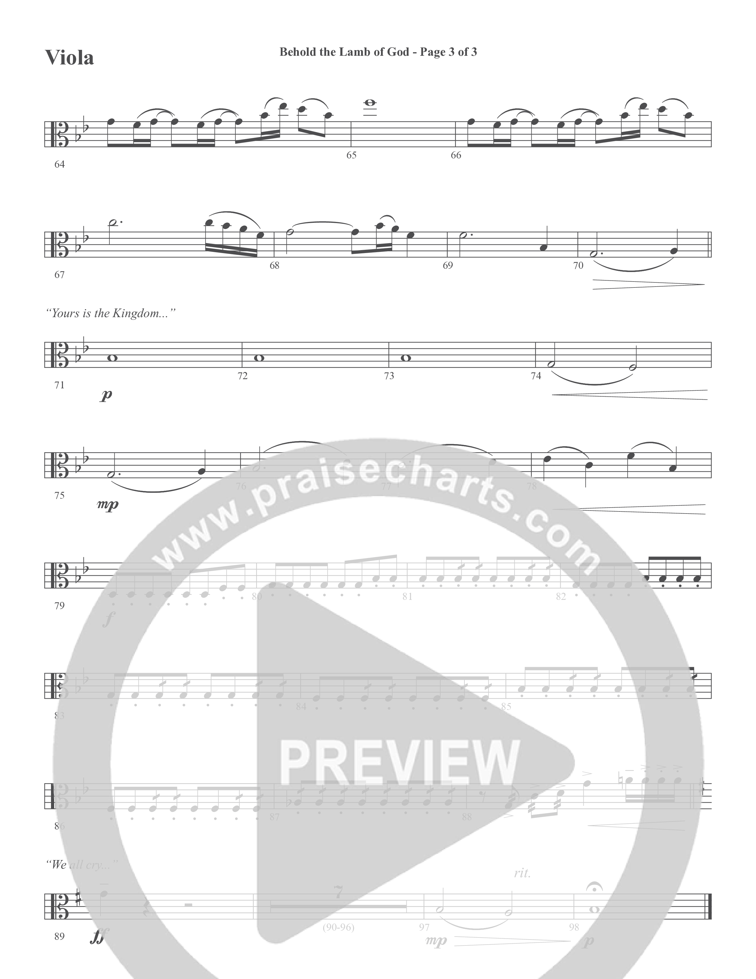 Behold the Lamb of God (Choral Anthem SATB) Viola (Word Music Choral / Daniel Bashta / Harvest Bashta / Arr. Joshua Spacht)
