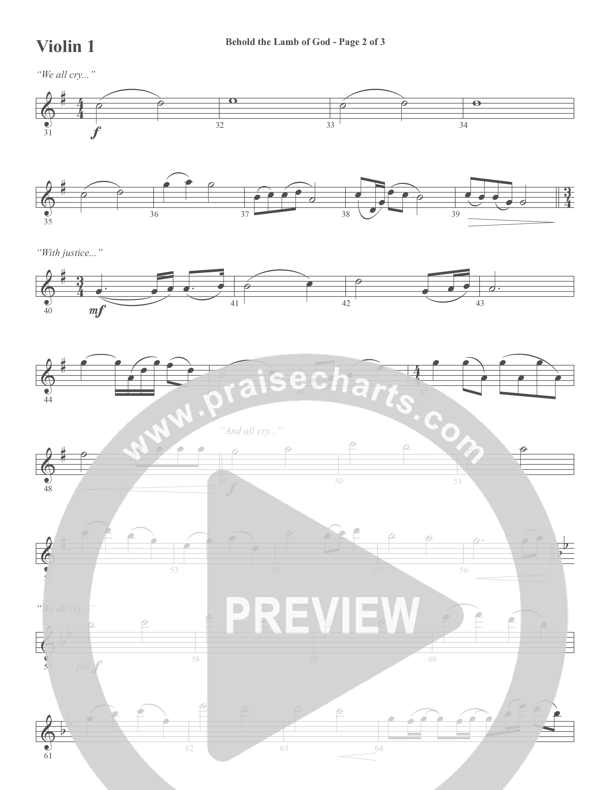 Behold the Lamb of God (Choral Anthem SATB) Violin 1/2 (Word Music Choral / Daniel Bashta / Harvest Bashta / Arr. Joshua Spacht)