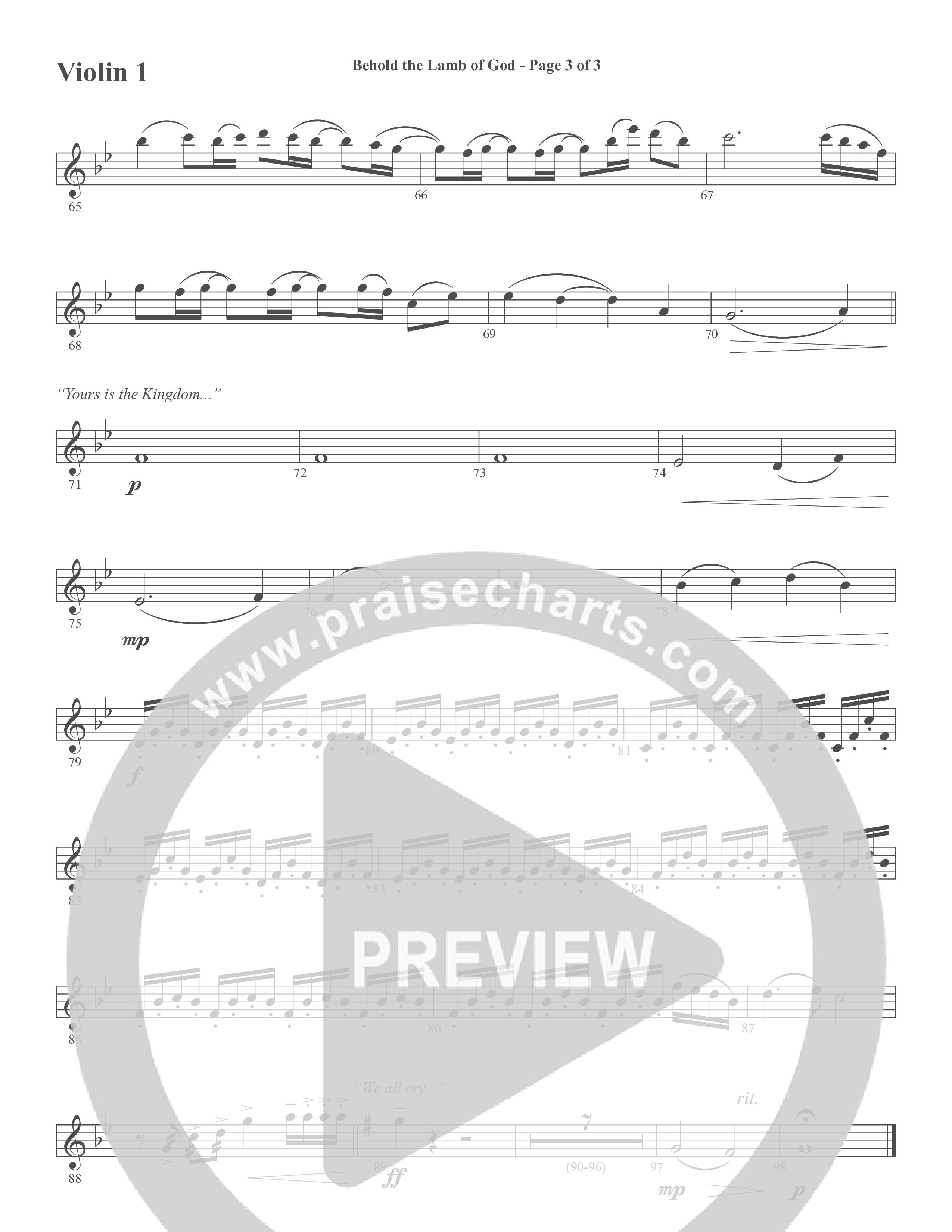 Behold the Lamb of God (Choral Anthem SATB) Violin 1/2 (Word Music Choral / Daniel Bashta / Harvest Bashta / Arr. Joshua Spacht)