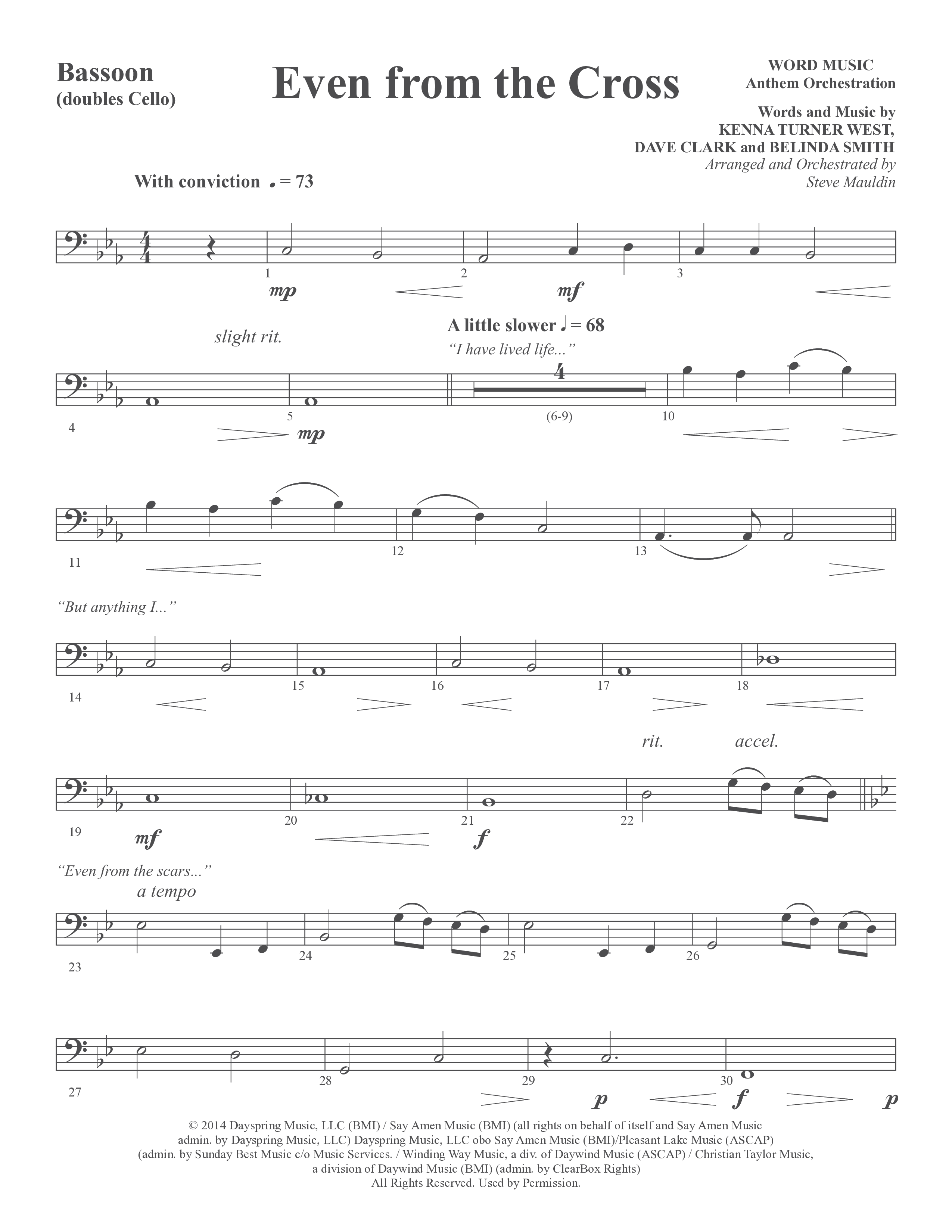 Even from the Cross (Choral Anthem SATB) Bassoon (Word Music Choral / Steve W. Mauldin)