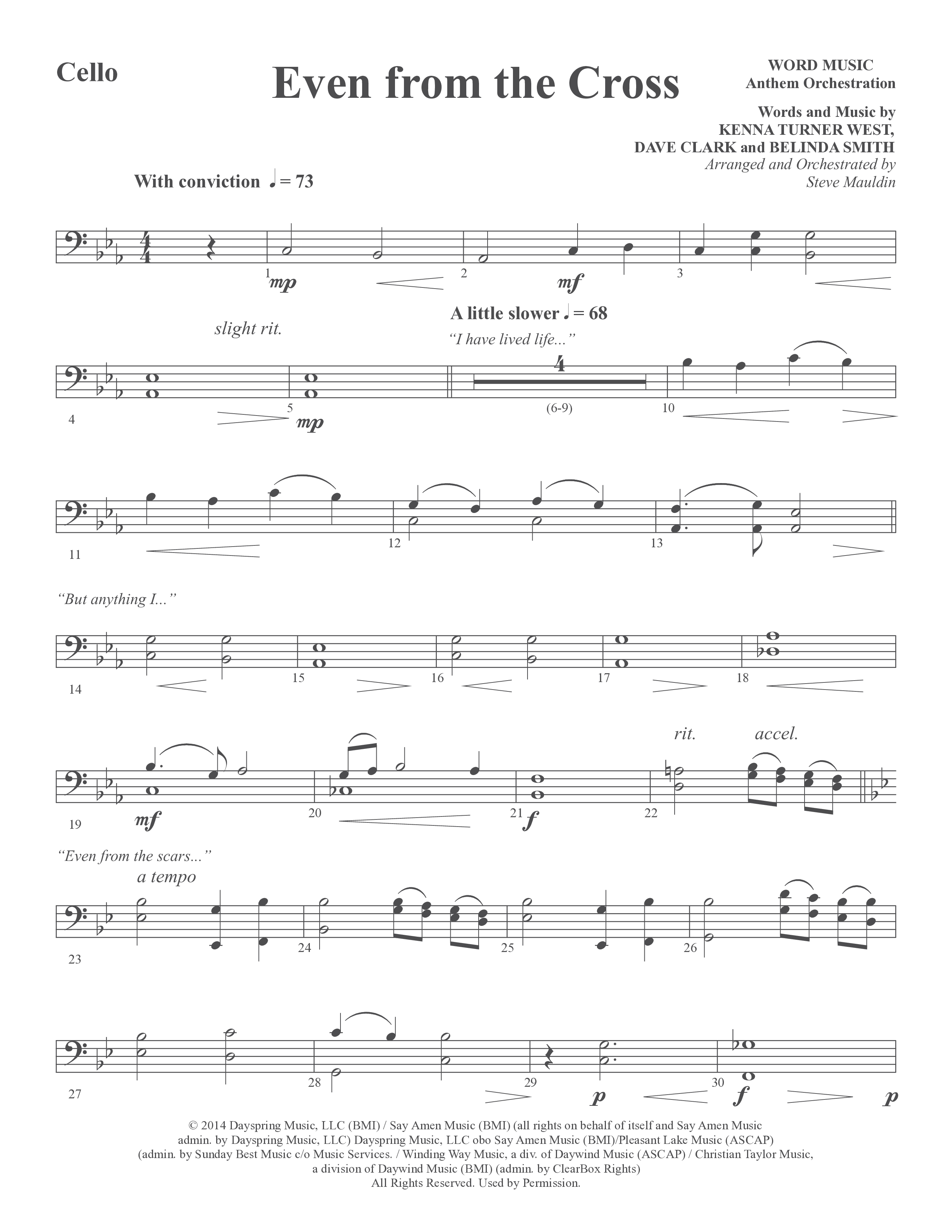 Even from the Cross (Choral Anthem SATB) Cello (Word Music Choral / Steve W. Mauldin)