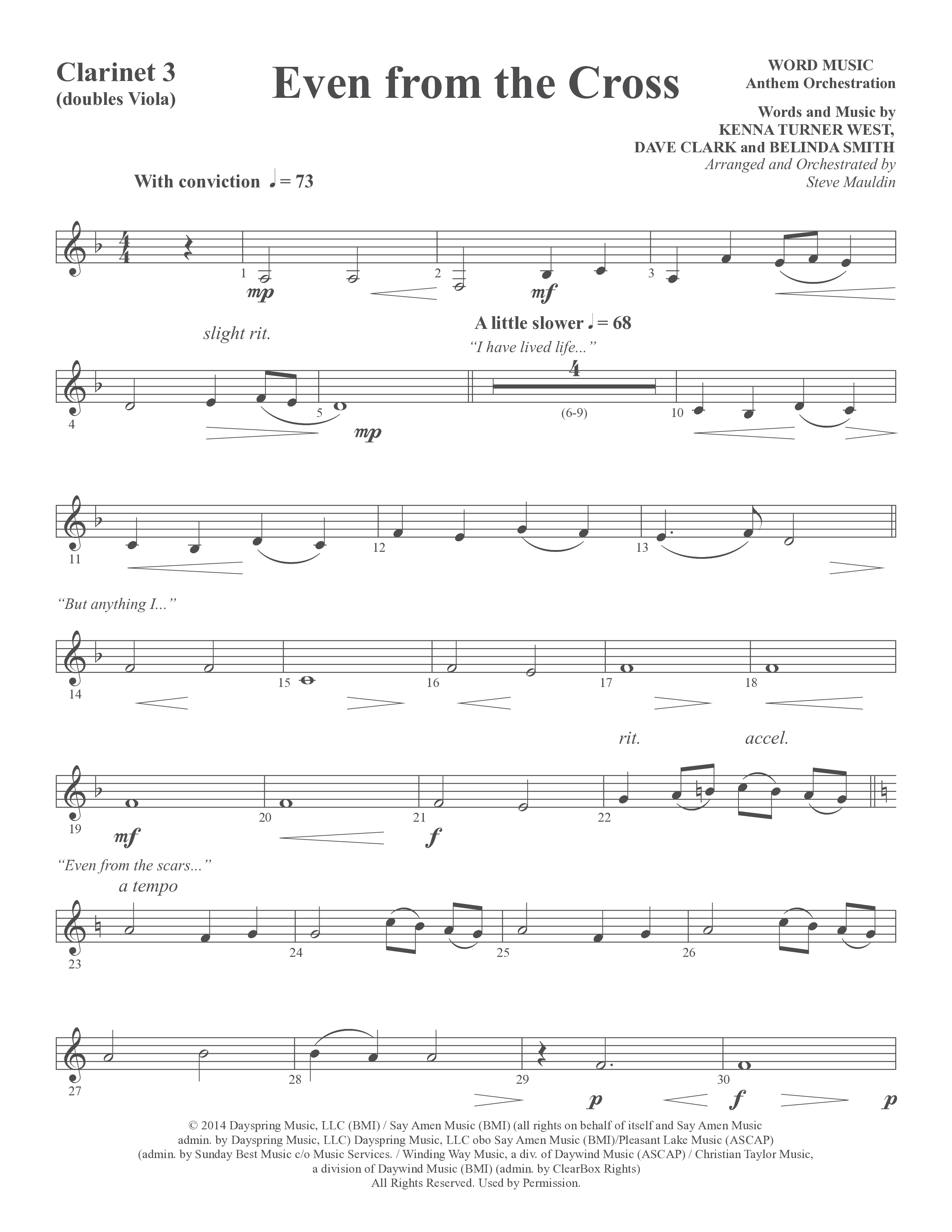 Even from the Cross (Choral Anthem SATB) Clarinet 3 (Word Music Choral / Steve W. Mauldin)