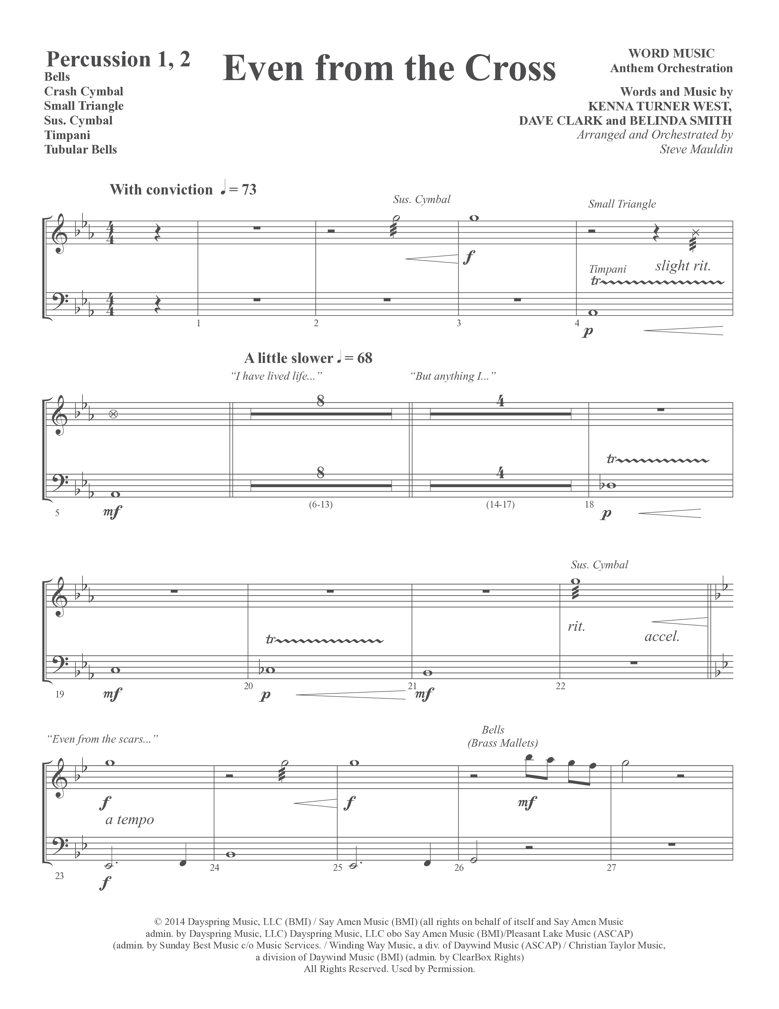 Even from the Cross (Choral Anthem SATB) Percussion 1/2 (Word Music Choral / Steve W. Mauldin)
