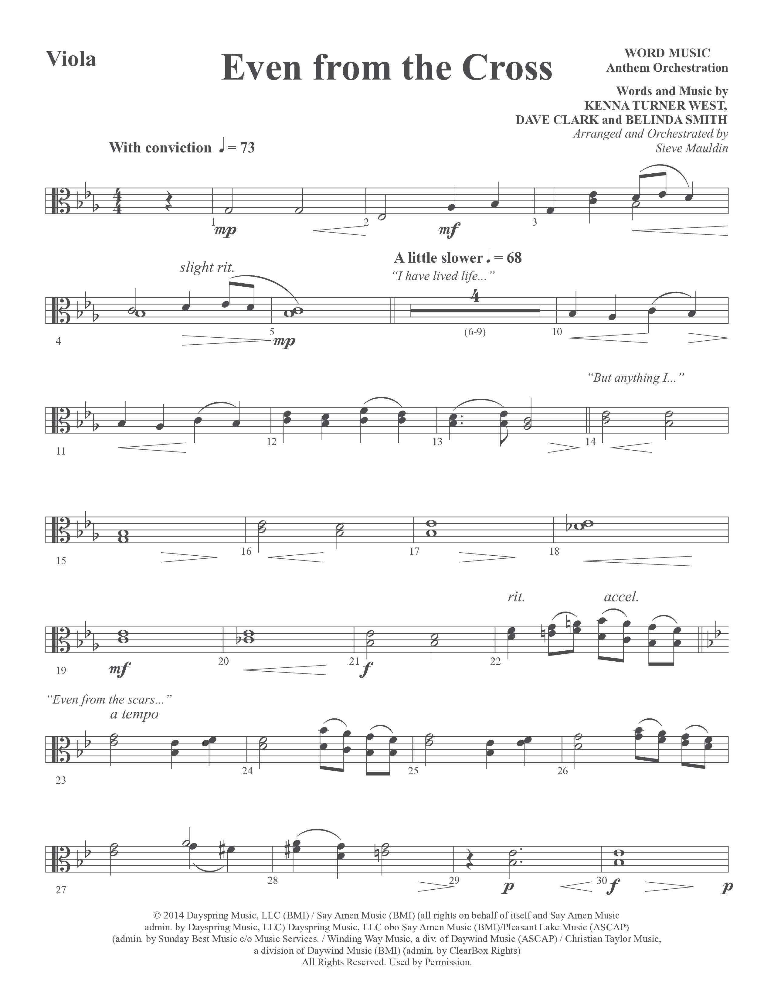 Even from the Cross (Choral Anthem SATB) Viola (Word Music Choral / Steve W. Mauldin)