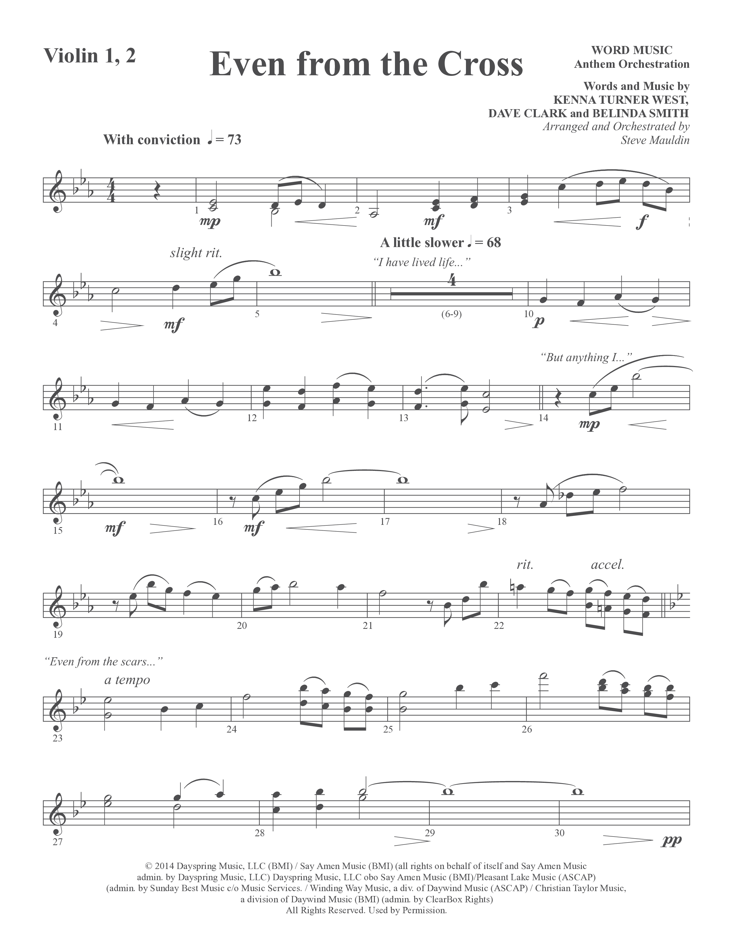Even from the Cross (Choral Anthem SATB) Violin 1/2 (Word Music Choral / Steve W. Mauldin)