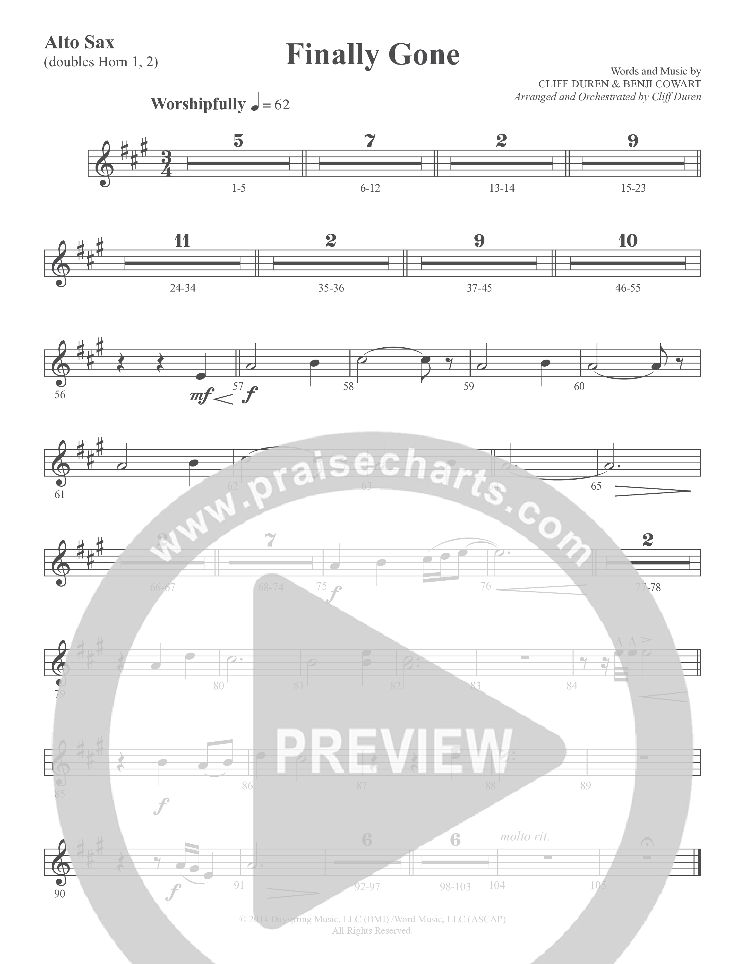 Finally Gone (Choral Anthem SATB) Alto Sax (Word Music Choral / Arr. Cliff Duren)