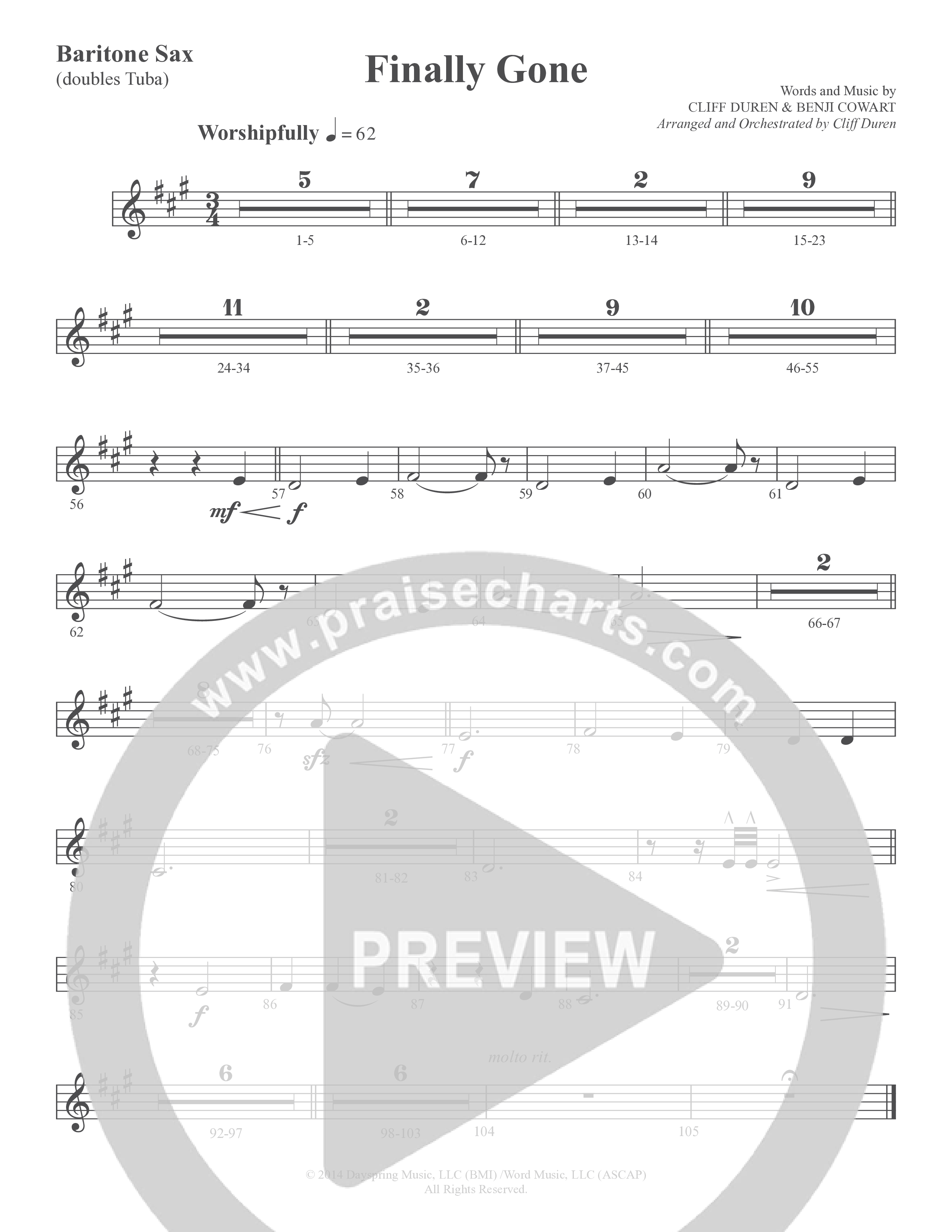 Finally Gone (Choral Anthem SATB) Bari Sax (Word Music Choral / Arr. Cliff Duren)