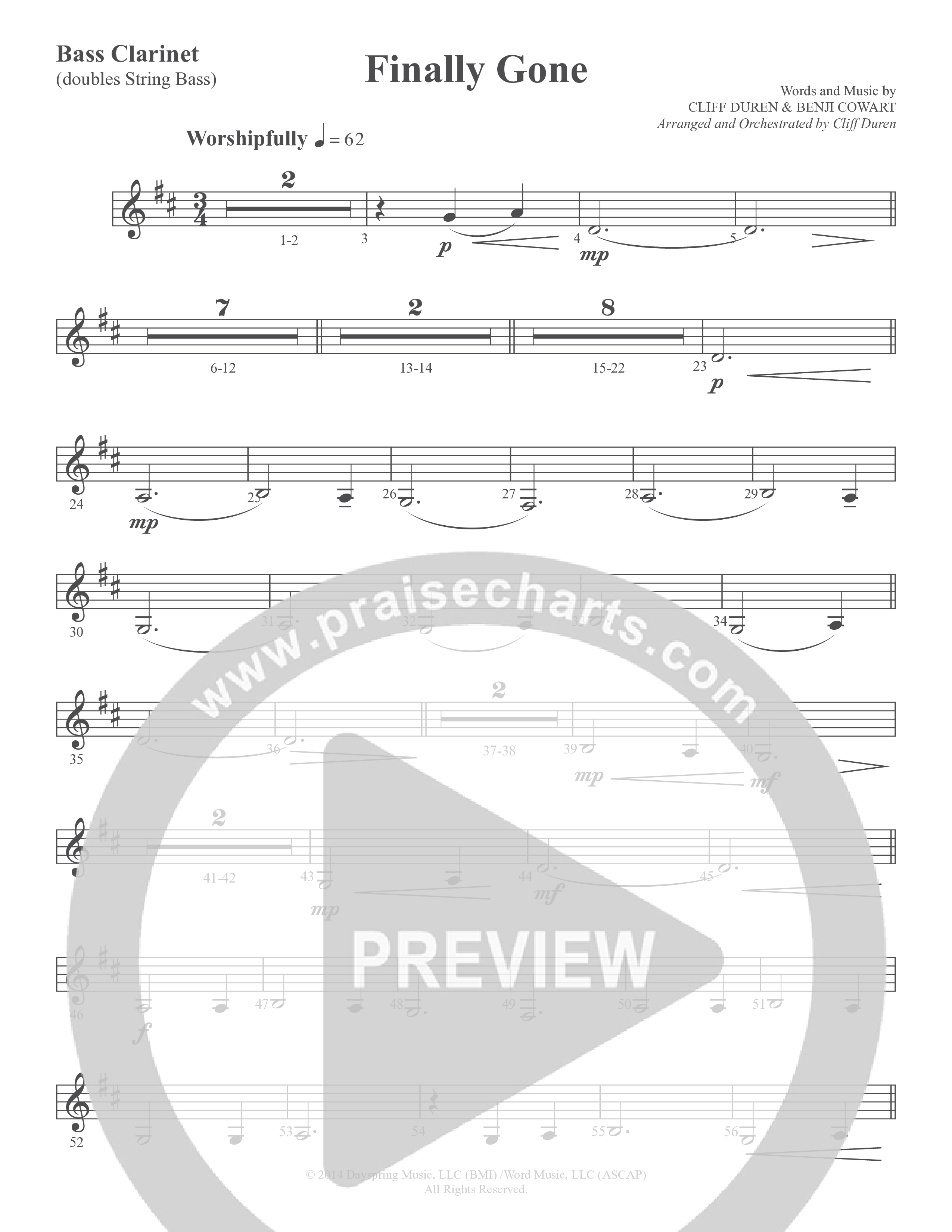 Finally Gone (Choral Anthem SATB) Bass Clarinet (Word Music Choral / Arr. Cliff Duren)
