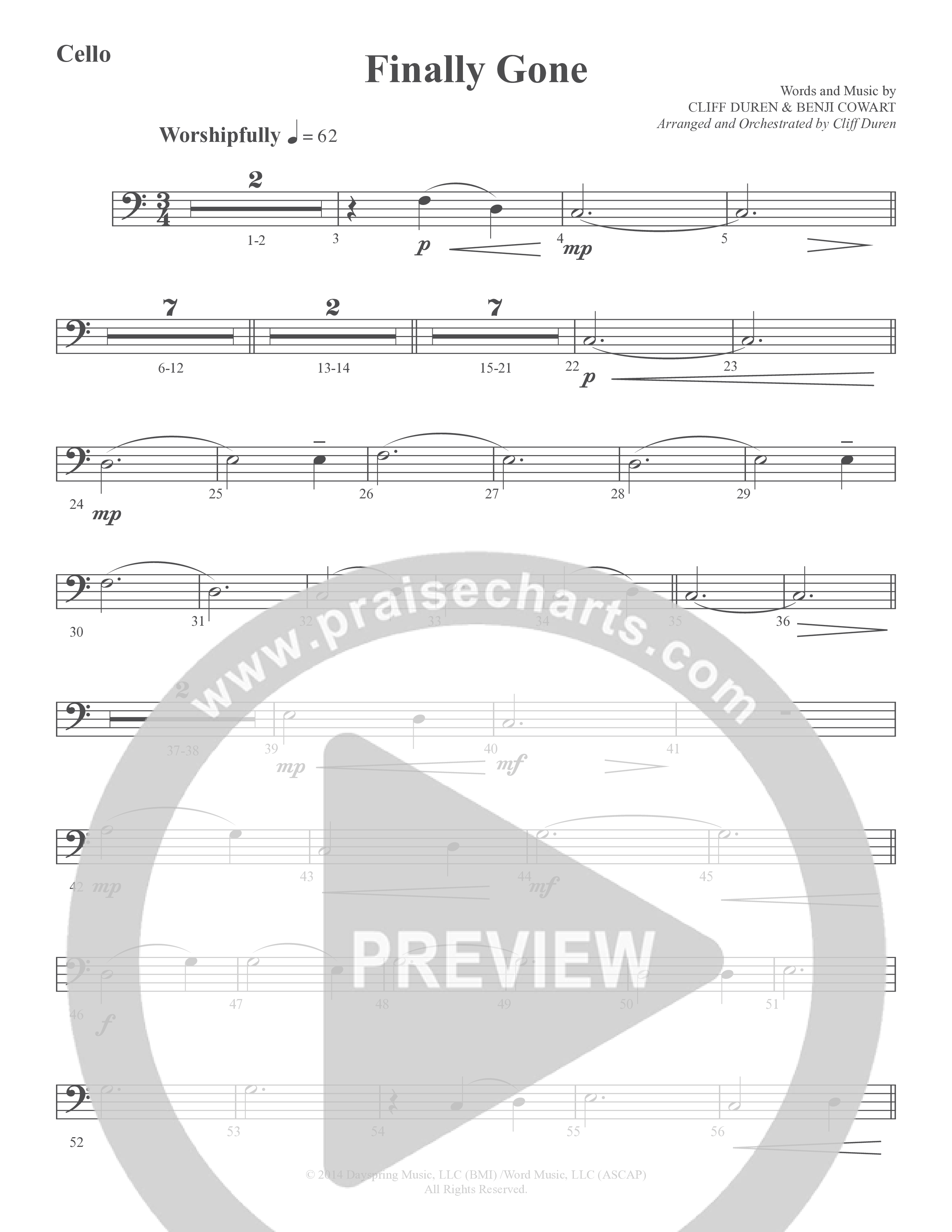 Finally Gone (Choral Anthem SATB) Cello (Word Music Choral / Arr. Cliff Duren)
