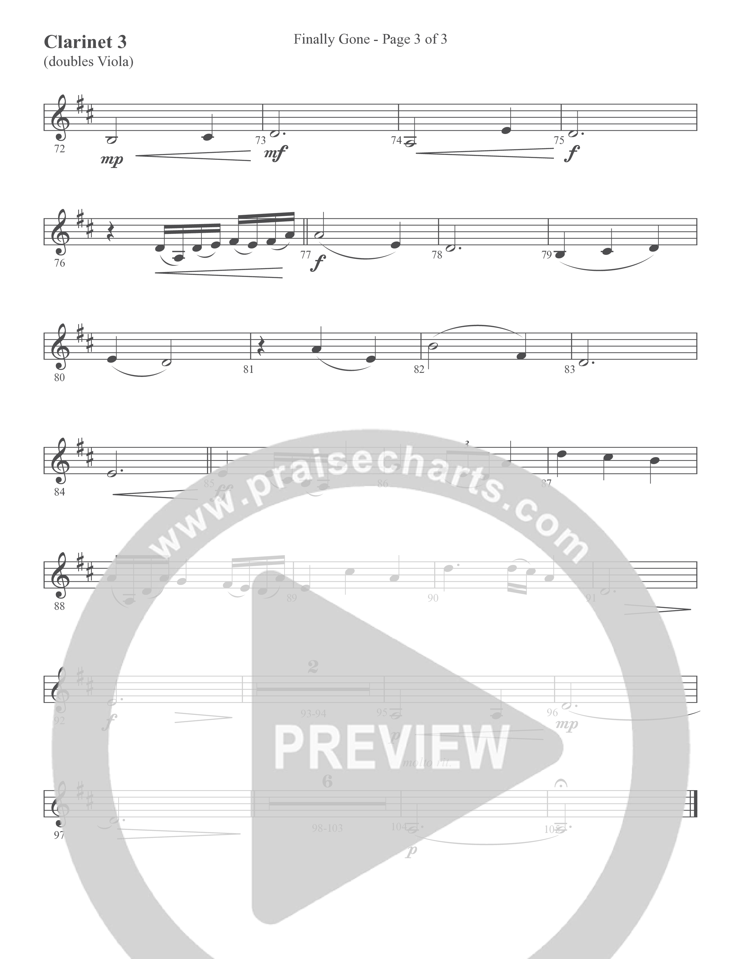 Finally Gone (Choral Anthem SATB) Clarinet 3 (Word Music Choral / Arr. Cliff Duren)