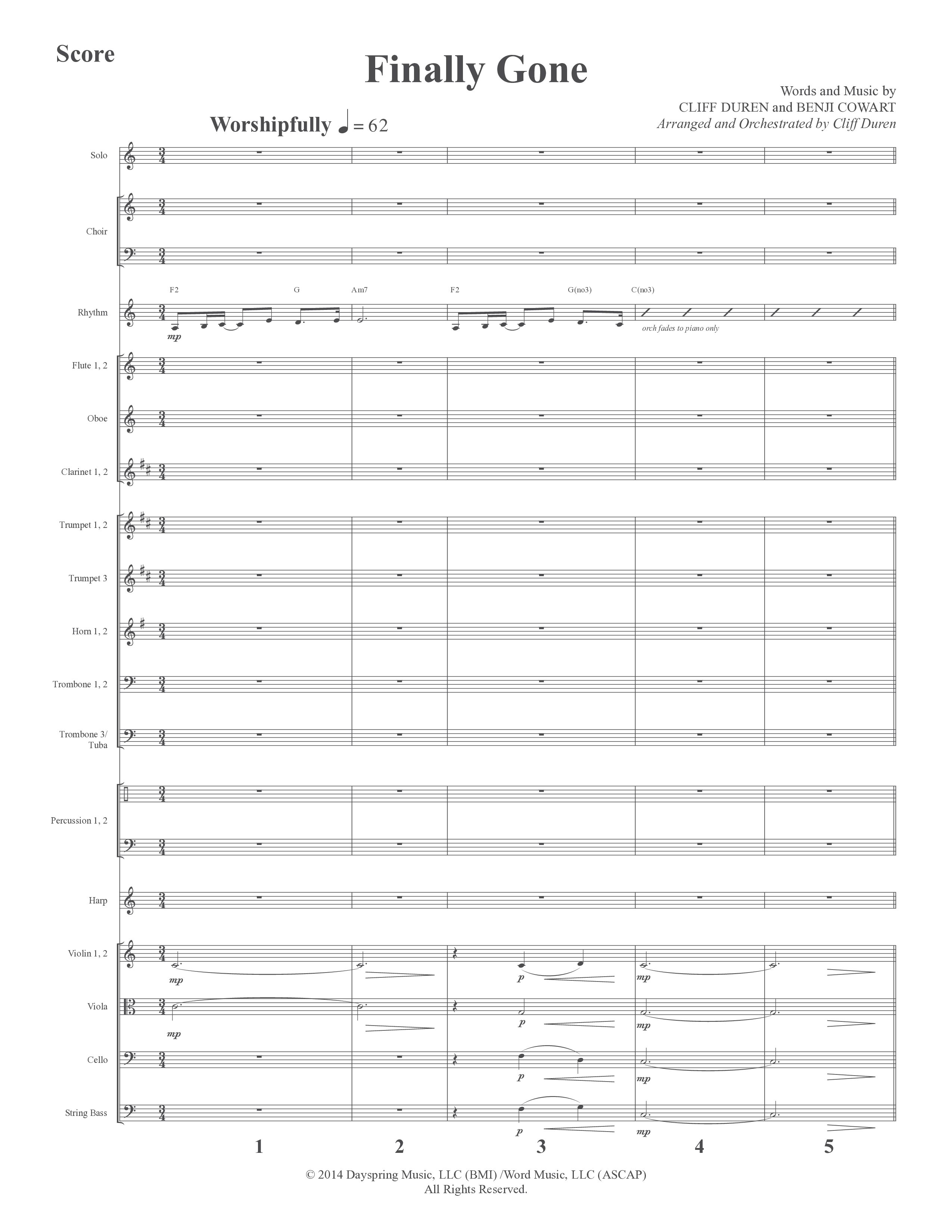Finally Gone (Choral Anthem SATB) Orchestration (Word Music Choral / Arr. Cliff Duren)