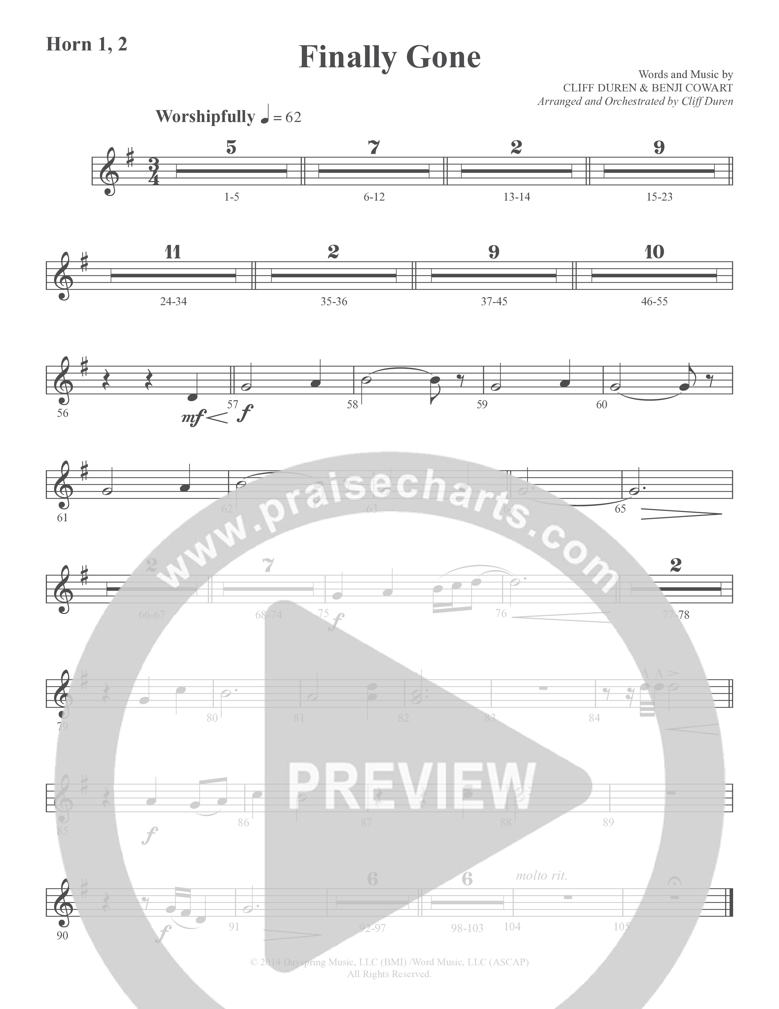 Finally Gone (Choral Anthem SATB) French Horn (Word Music Choral / Arr. Cliff Duren)