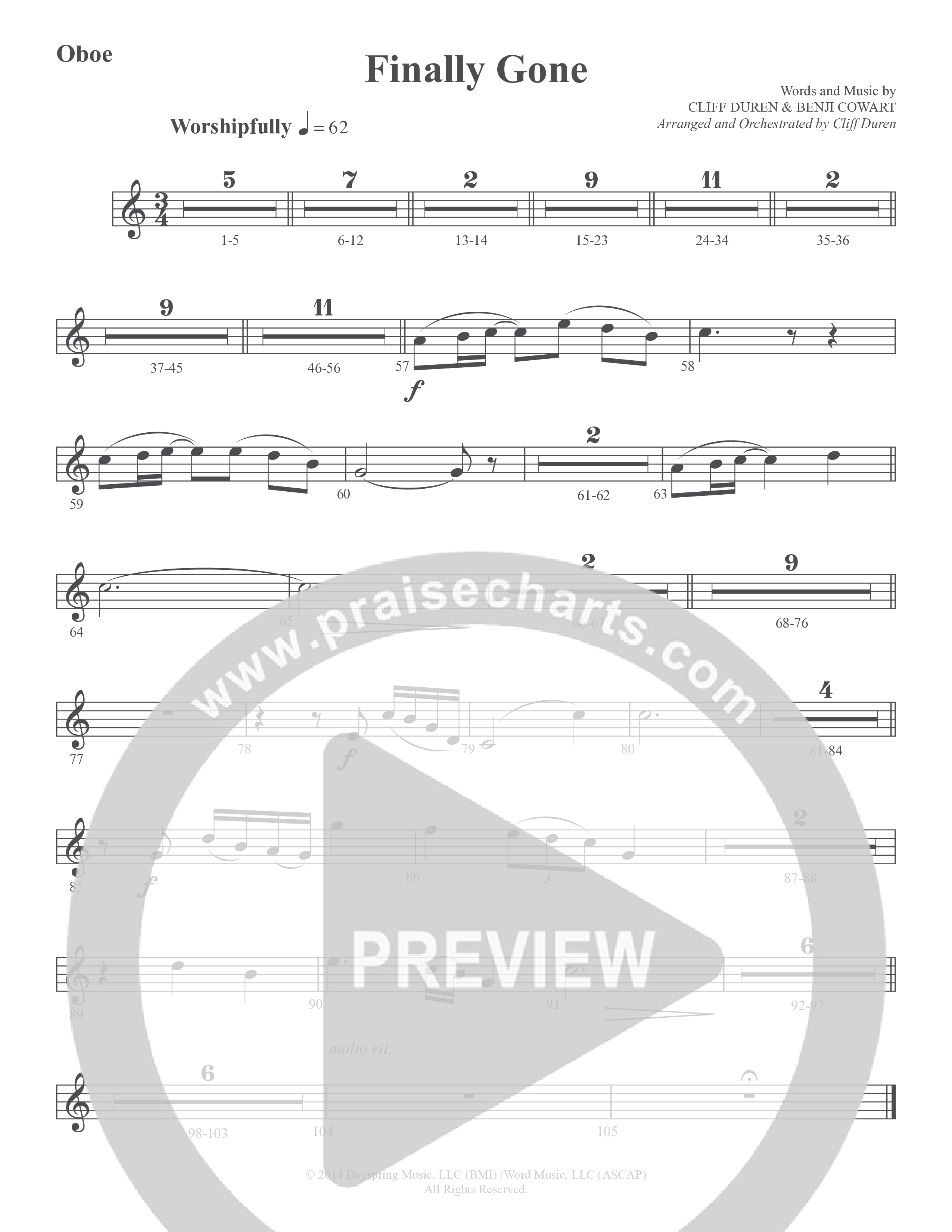 Finally Gone (Choral Anthem SATB) Oboe (Word Music Choral / Arr. Cliff Duren)