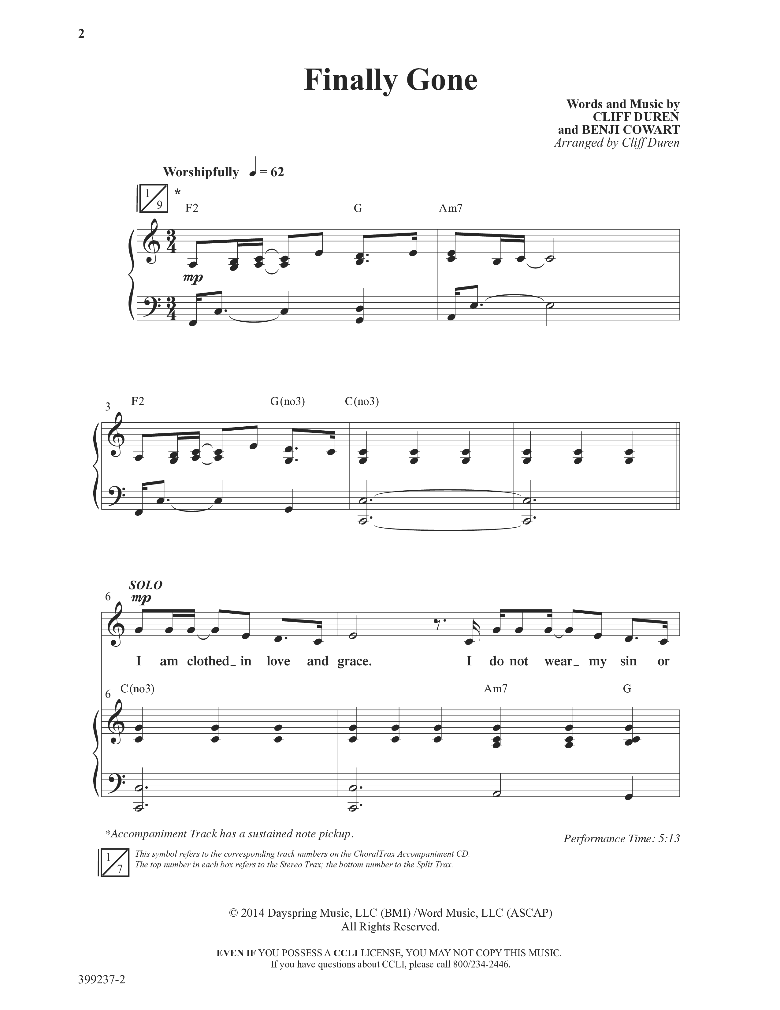 Finally Gone (Choral Anthem SATB) Anthem (SATB/Piano) (Word Music Choral / Arr. Cliff Duren)