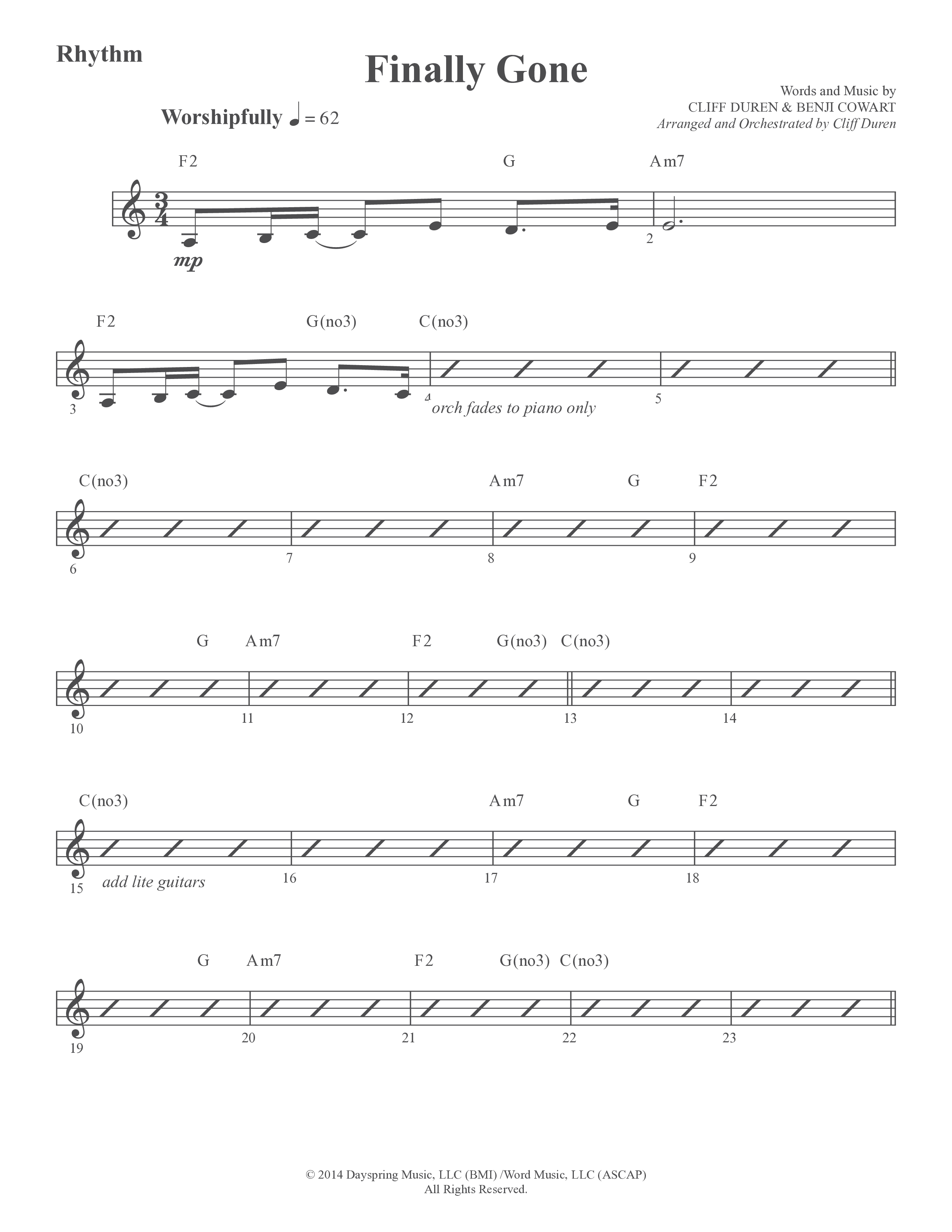 Finally Gone (Choral Anthem SATB) Rhythm Chart (Word Music Choral / Arr. Cliff Duren)